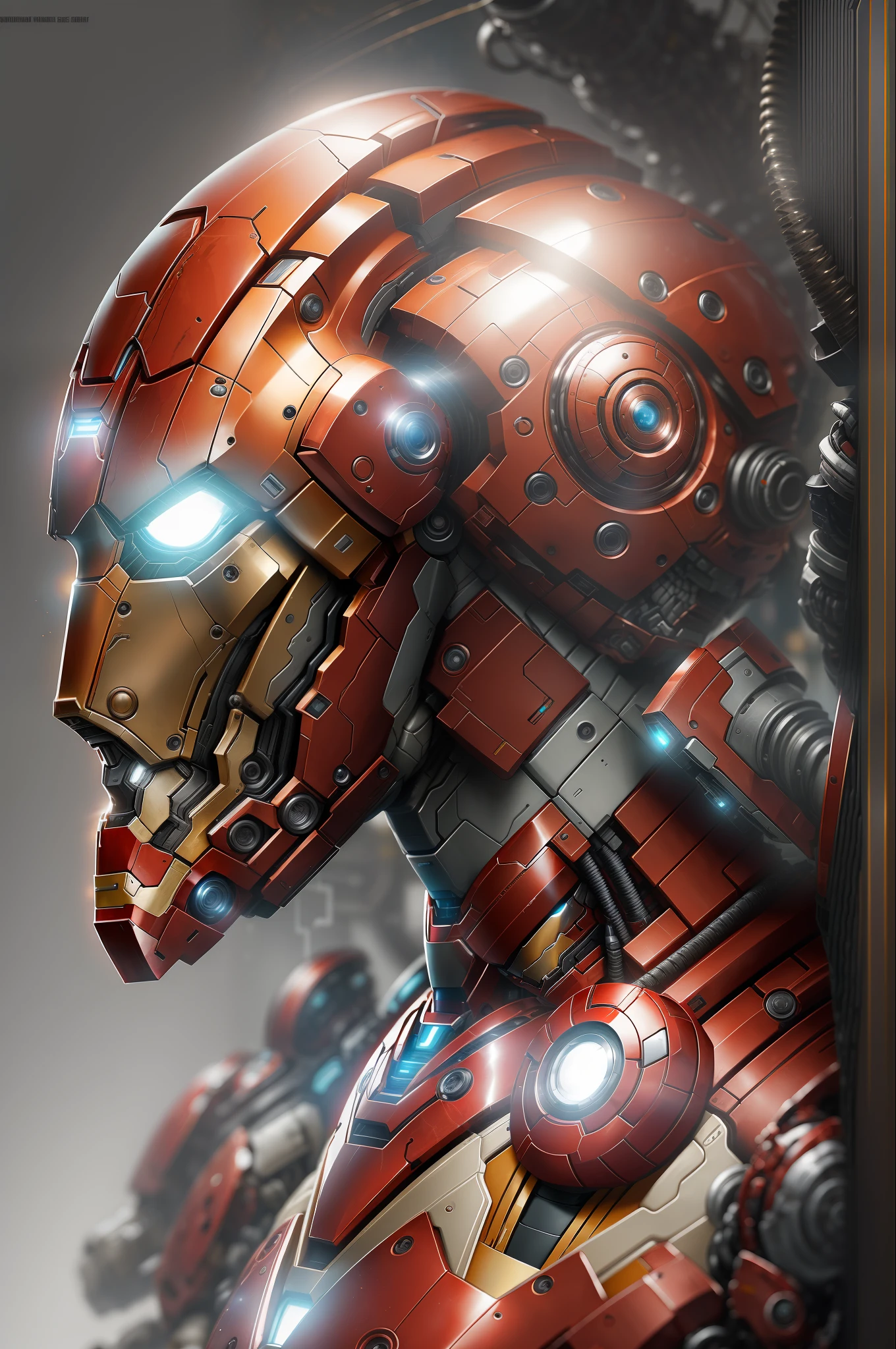 Iron Man 2099 from Marvel photography, biomechanical, complex robot, full growth, hyper-realistic, insane small details, extremely clean lines, cyberpunk aesthetic, a masterpiece presented at Zbrush Central