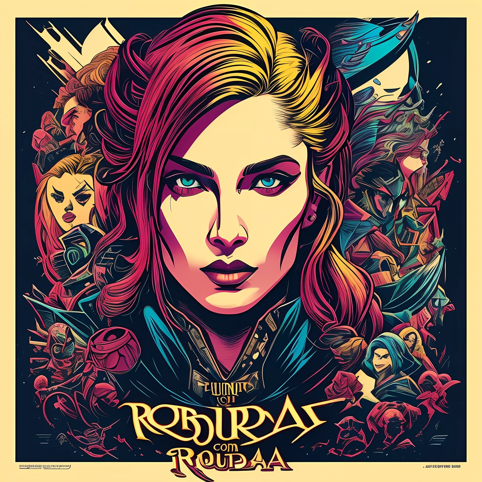 arte para camiseta, 2D, ((fundo preto :1, 5)), vetor, cores vivas, personagem da roupa cyberpunk, obra-prima, melhor qualidade, detalhes intrincados, perfect symmetrical face, detalhes realistas, gothic theme, luz da borda, luar, cinematic shading, Greg Rutkowisk