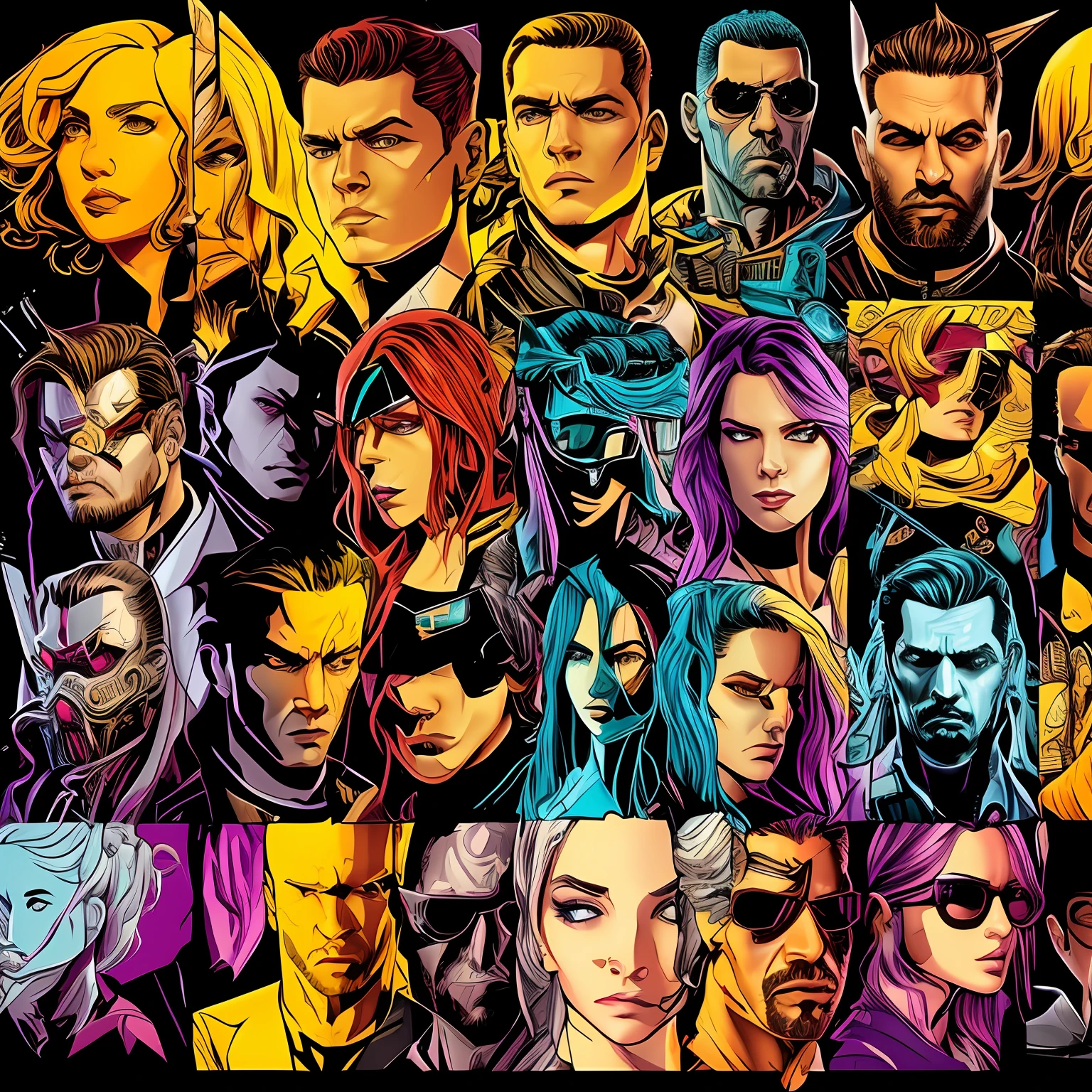 arte para camiseta, 2D, ((fundo preto :1, 5)), vetor, cores vivas, personagem da roupa cyberpunk, obra-prima, melhor qualidade, detalhes intrincados, perfect symmetrical face, detalhes realistas, gothic theme, luz da borda, luar, cinematic shading, Greg Rutkowisk