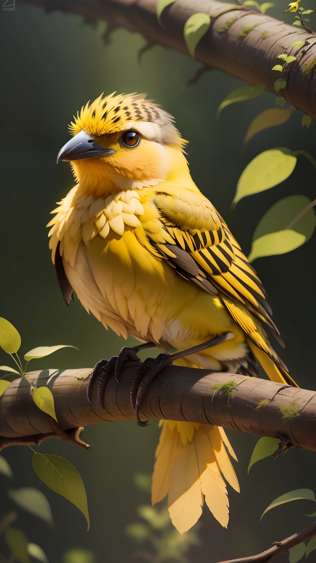 Yellow bird sitting in the dead tree,yellow bird,high resolution,high quality,dark background