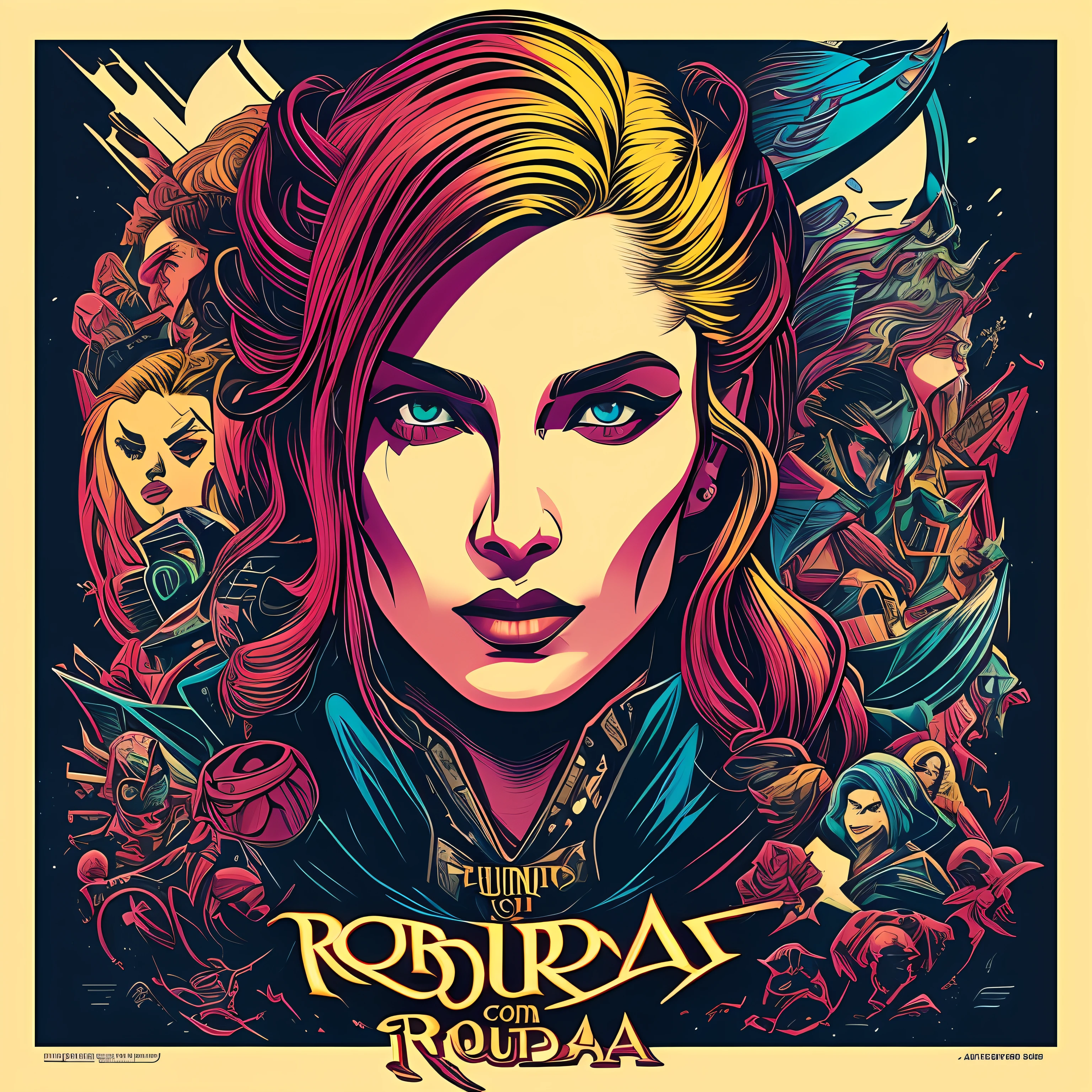 arte para camiseta, 2D, ((fundo preto :1, 5)), vetor, cores vivas, personagem da roupa cyberpunk, obra-prima, melhor qualidade, detalhes intrincados, perfect symmetrical face, detalhes realistas, gothic theme, luz da borda, luar, cinematic shading, Greg Rutkowisk