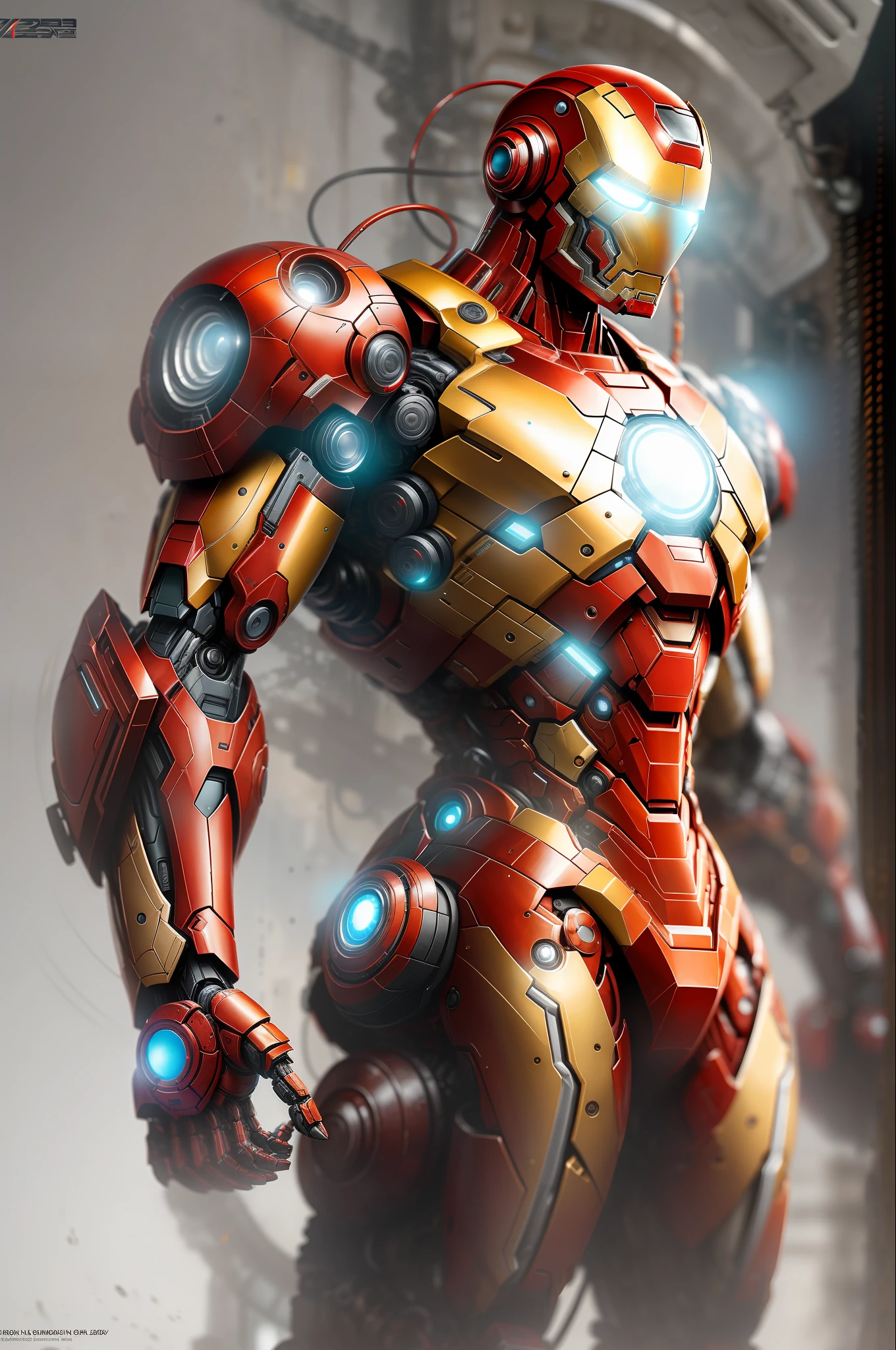 Iron Man 2099 from Marvel photography, biomechanical, complex robot, full growth, hyper-realistic, insane small details, extremely clean lines, cyberpunk aesthetic, a masterpiece presented at Zbrush Central