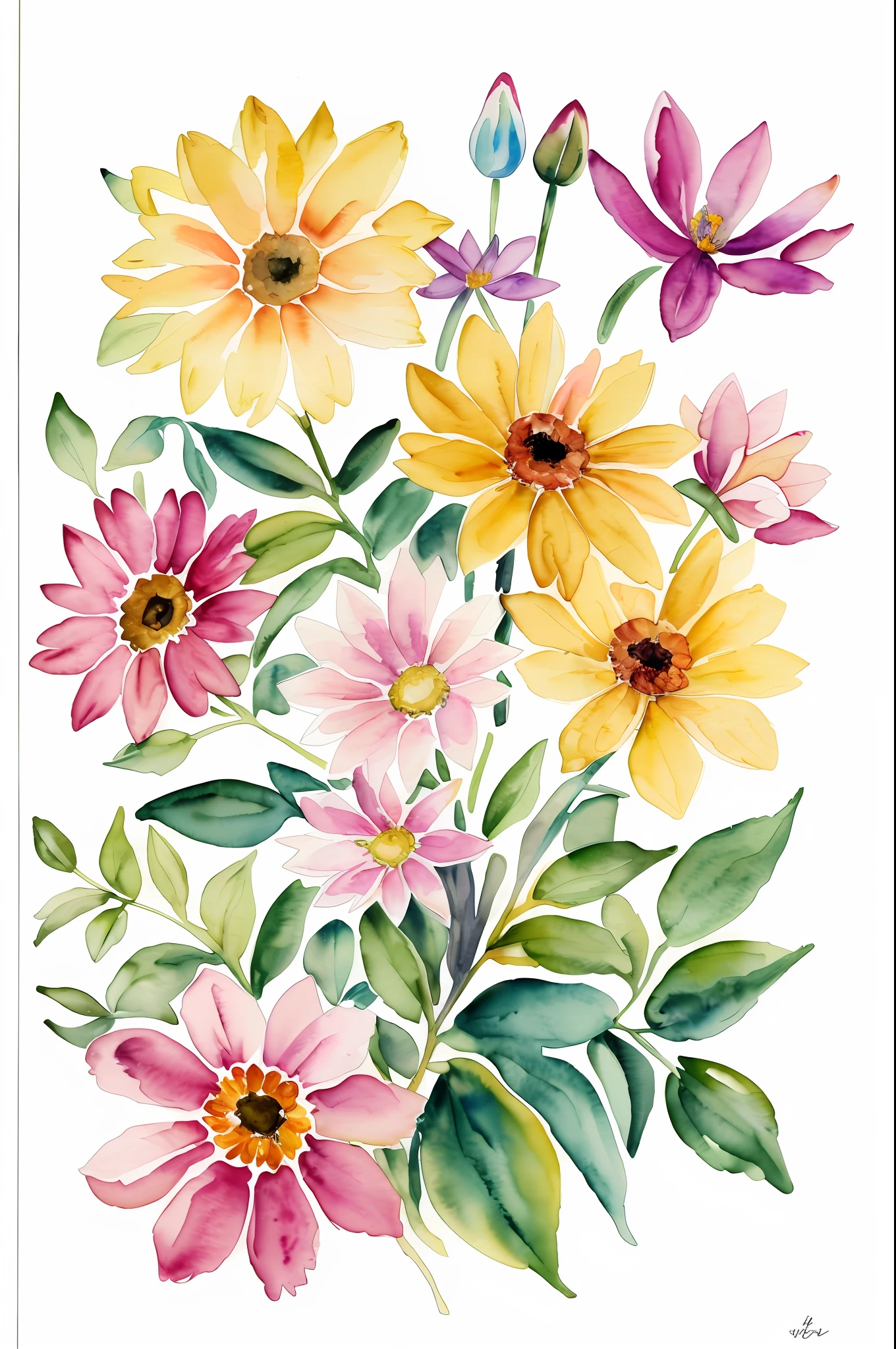 Wild Flowers Art, Watercolor Botanical