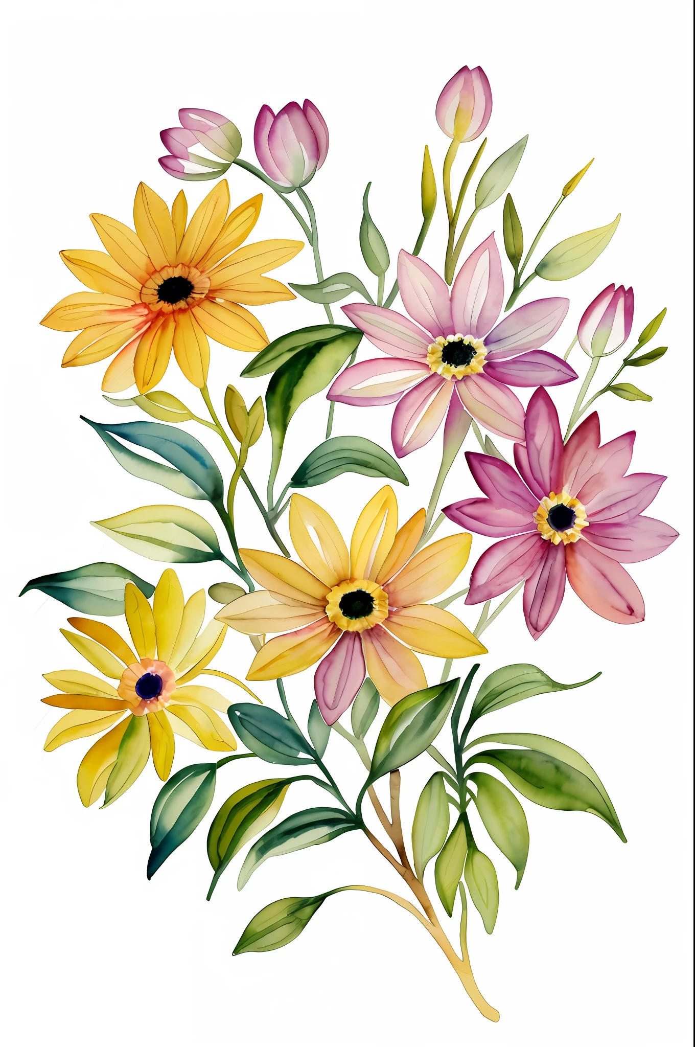 Wild Flowers Art, Watercolor Botanical