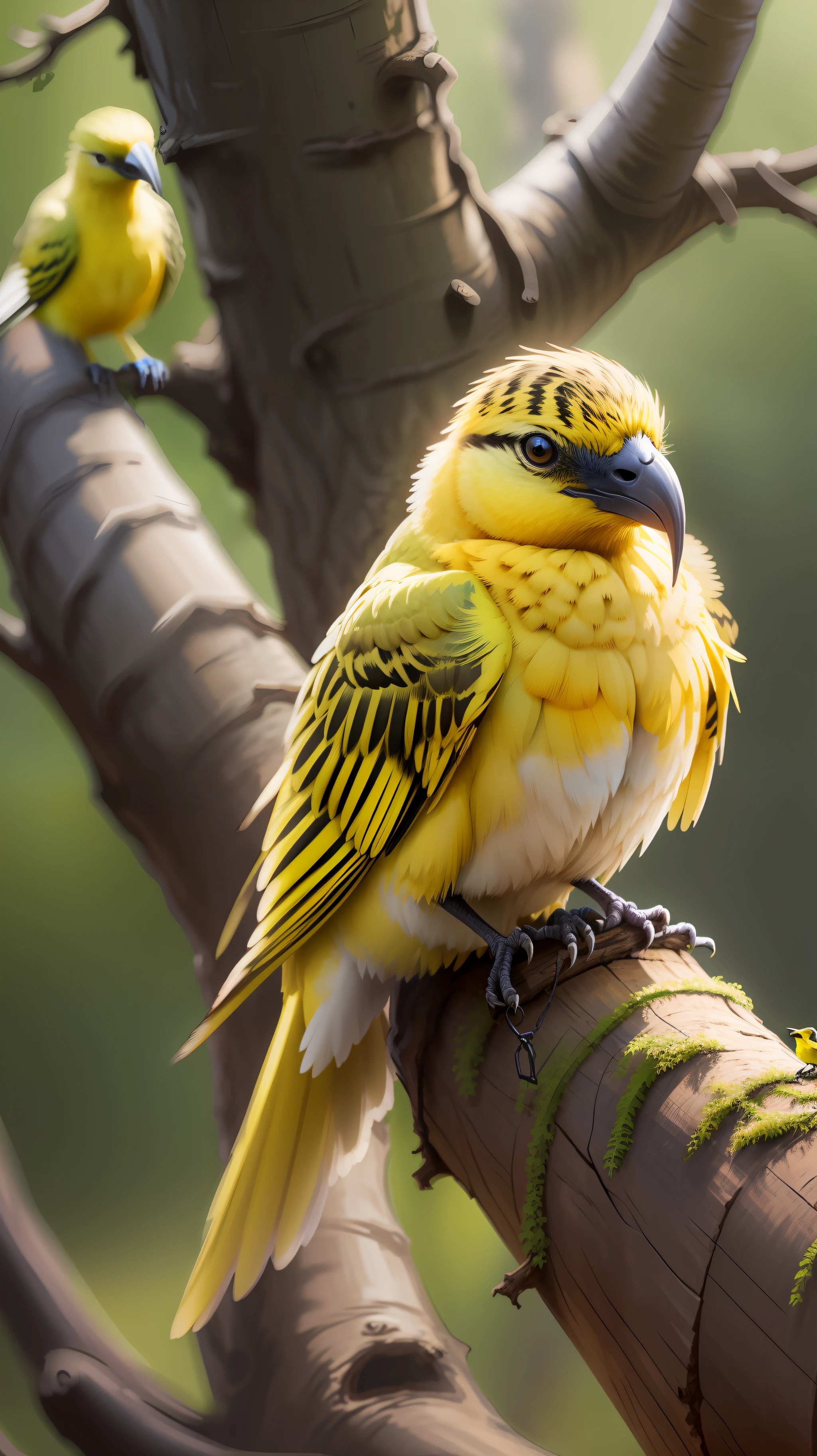 Yellow bird sitting in the dead tree,yellow bird,high resolution,high quality,dark background