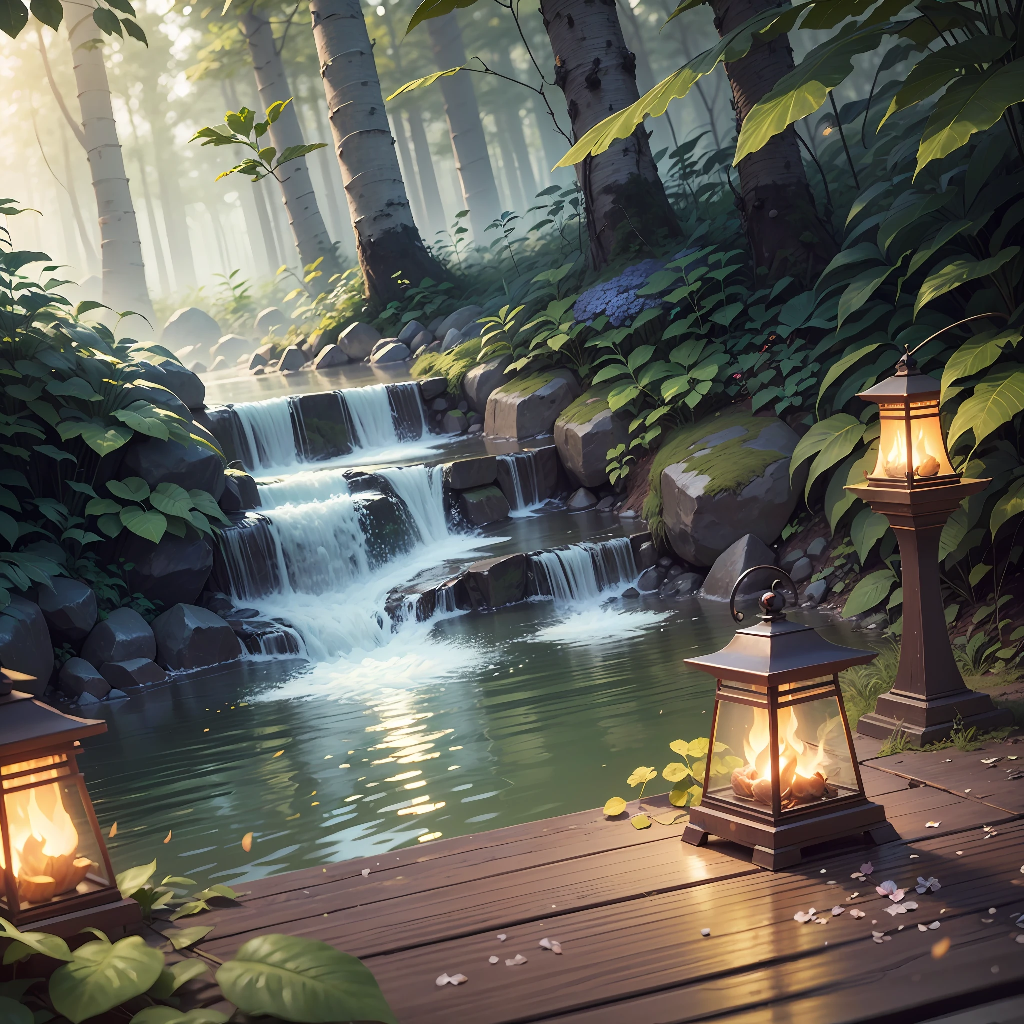 Masterpiece, Best Quality, (very detailed CG unified 8k wallpaper), (Best Quality), (the best illustration), (better shadow), Glowing elf with glowing deer, drinking water in swimming pool, natural elements of forest theme. Mysterious forest, Beautiful forest, Nature, surrounded by flowers, tender leaves and branches, surrounded by fireflies (Natural elements), (jungle theme), (leaves), (twigs), (Fireflies), (Particle effects) and other 3D, Octane rendering, Ray Tracing, Super detailed, nai --auto --v6 --s2