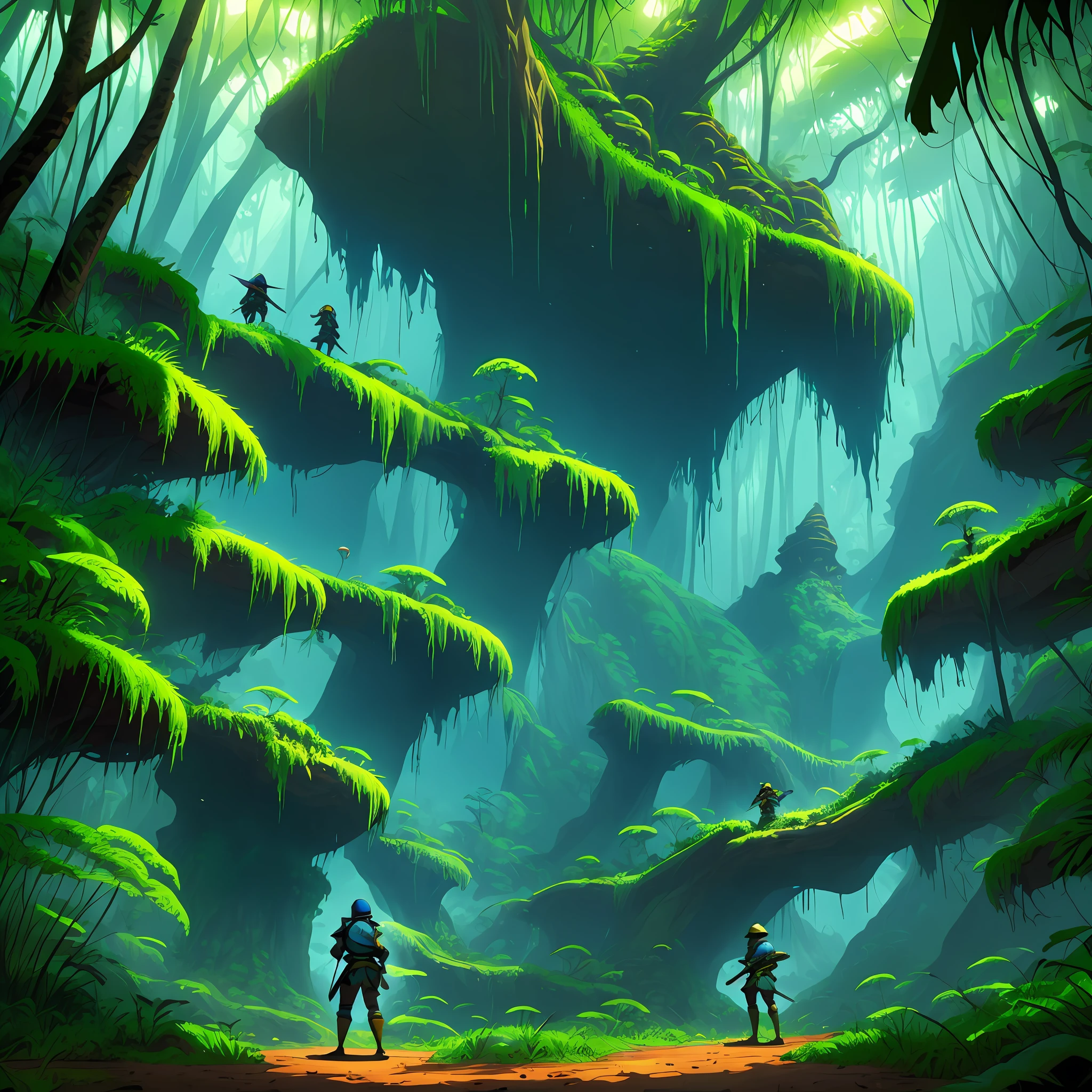 Stilo anime,A young knight battling a female slime in a nearly dead jungle,4k --auto