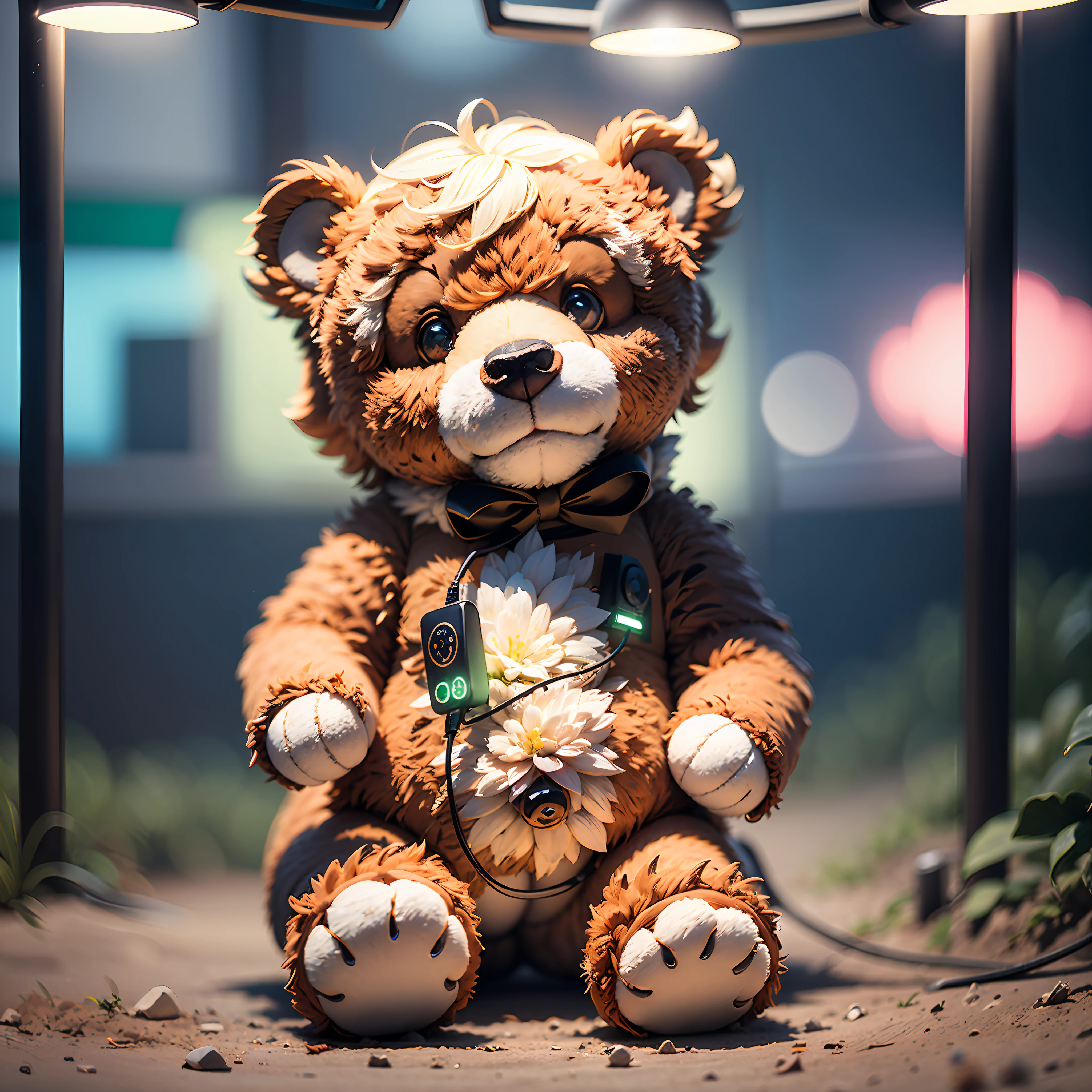 teddy bear, eletricista, worker, Ferramentas, arte conceitual, profundidade de campo, cinematiclighting, chromatic aberration, retina, Masterpiece, anatomicamente correto, pele texturizada, detalhes altos, alta qualidade, Concedido, 8k