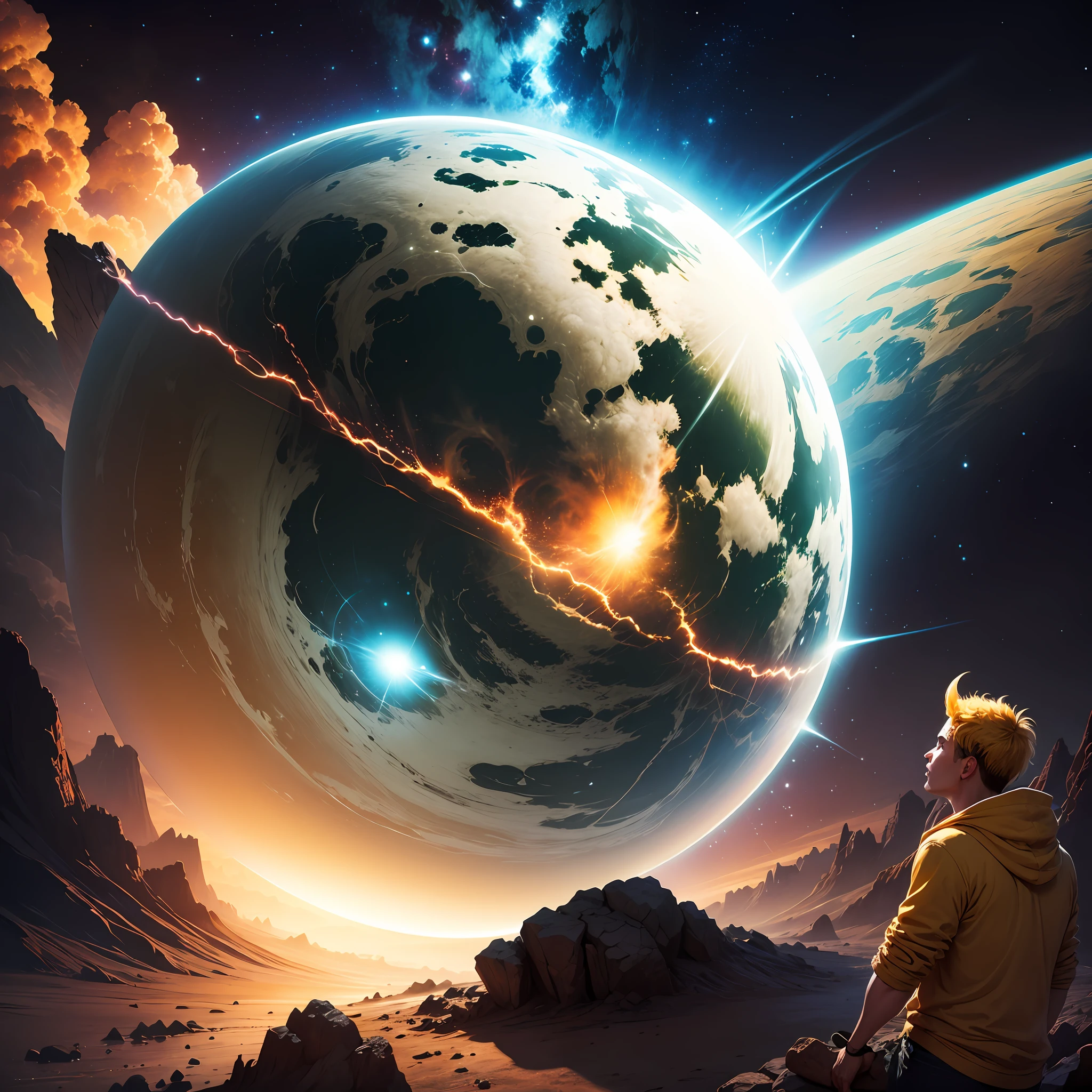 Imagem de meteoro atingindo um planeta