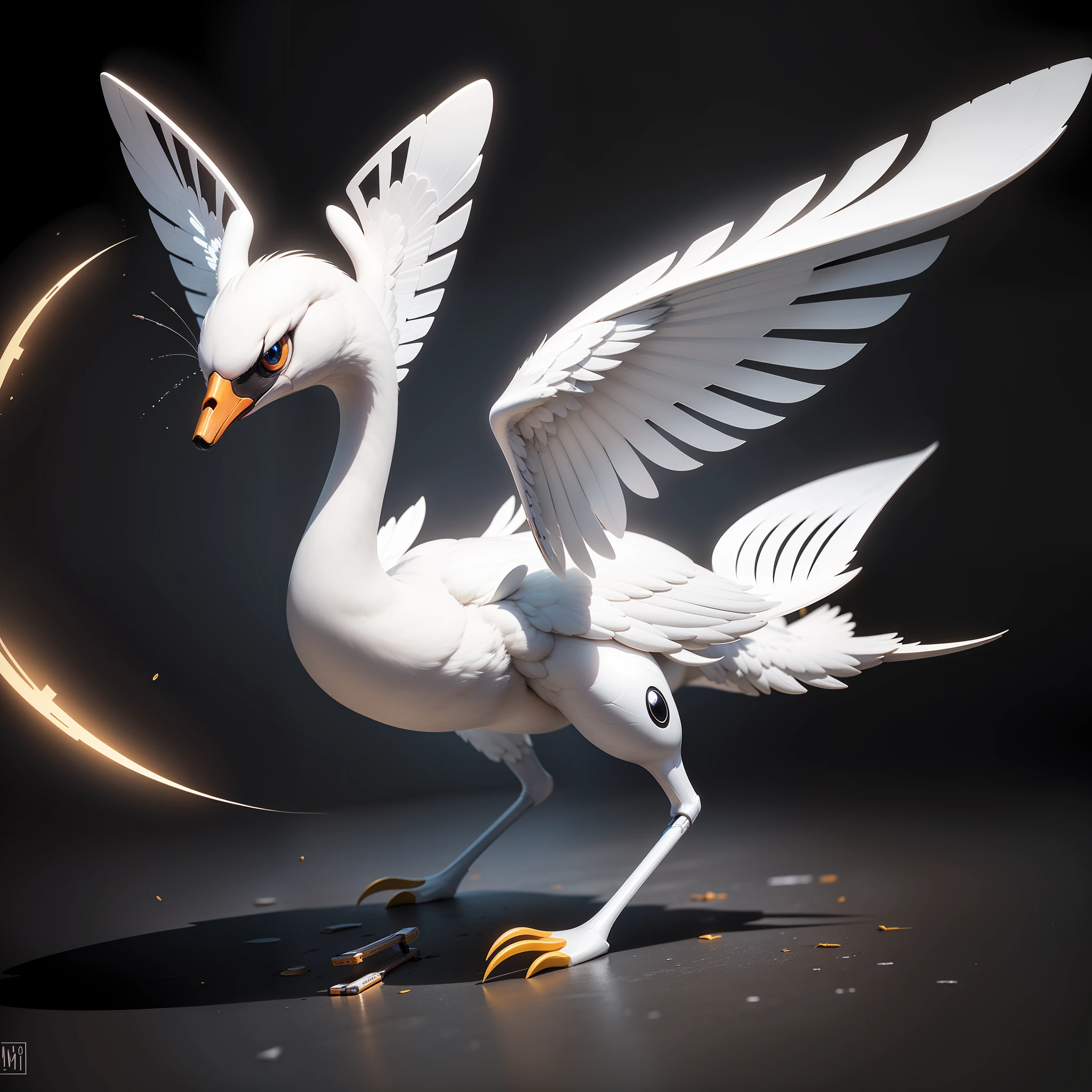 The Nano-Swan Drone is a marvel of advanced technology, combining the grace of a swan with the precision of nanotechnology. It is a small, sleek drone with a streamlined body resembling the elegant form of a swan in flight. The drone is constructed from lightweight, metallic materials, allowing for swift and agile movements.
Its wings, crafted with intricate detail, are made of ultra-thin yet durable nano-fibers. These wings possess the ability to morph and reshape, adapting to the drone's immediate needs. They can expand to catch air currents for gliding or fold tightly against its body for rapid, agile maneuvers.
The Nano-Swan Drone's head features a streamlined design with a pair of large, piercing sensor eyes that glow with a soft, cyan light. These sensors provide advanced visual capabilities, allowing the drone to scan its surroundings and track targets with remarkable precision.
Strategically positioned on the drone's body are a series of micro-thrusters that emit a faint blue propulsion glow. These thrusters provide the necessary propulsion for the drone to navigate through various environments, whether it be open skies, narrow corridors, or complex obstacles.
Mounted beneath the drone's body are a set of retractable nano-talons, sharp and agile enough to grasp objects with delicate precision or defend against threats when necessary. These talons are capable of extending and retracting swiftly, allowing the Nano-Swan Drone to adapt to different situations on the fly.
Overall, the Nano-Swan Drone exemplifies the seamless fusion of nature-inspired design and advanced technology. Its elegant appearance, coupled with its exceptional maneuverability and versatile capabilities, make it an impressive and eye-catching subject. --auto