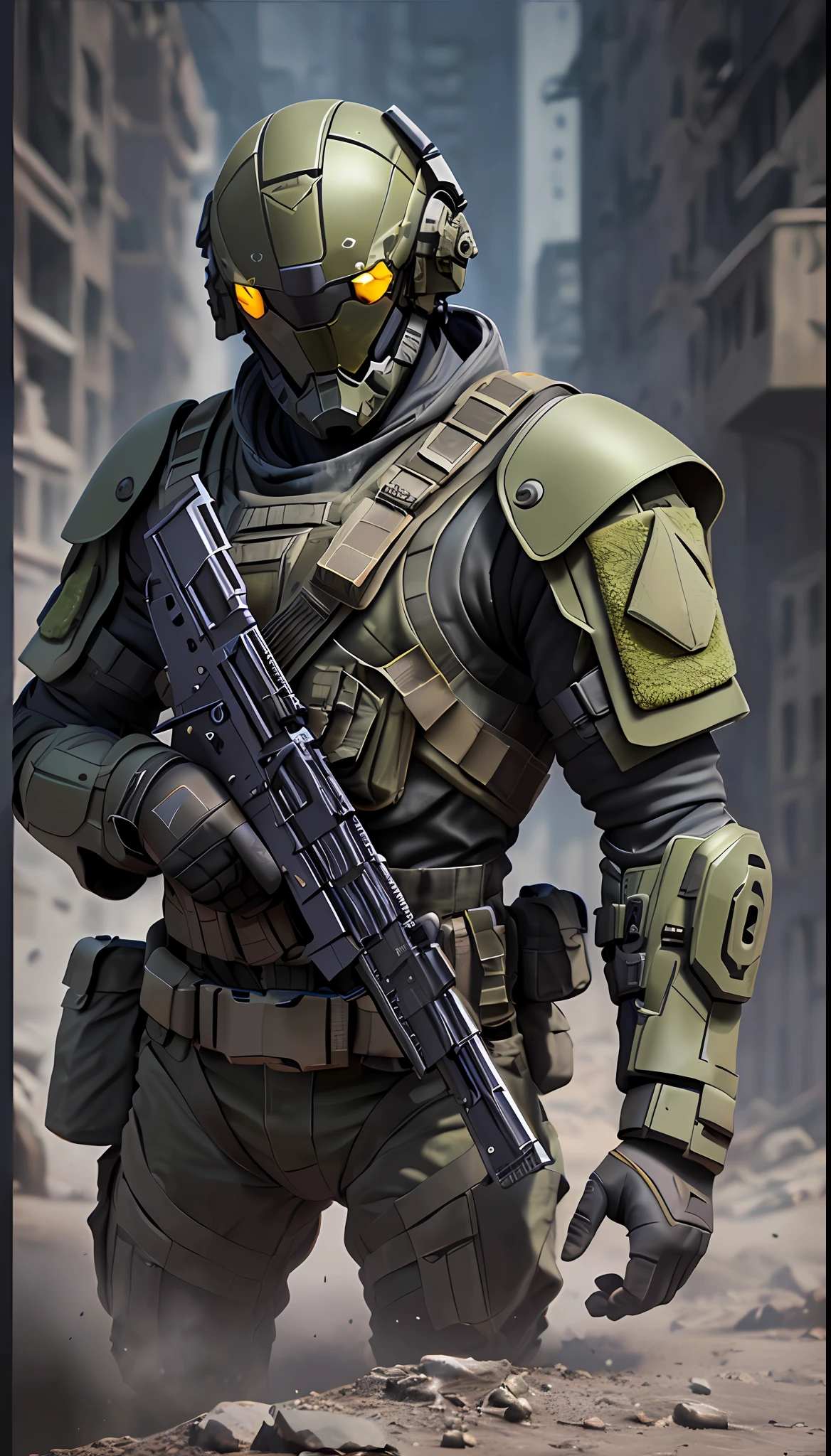 Batman en un traje de cuerpo completo con una pistola y un casco, Ropa de soldado del futuro, sci-fi soldier, Soldado futurista, dressed in tactical armor, Soldado robusto, Equipo de combate futuro, Soldado cyberpunk, insanely detailed octane render, cinematic 4k octane render, octane render cinematic, Renderizado de 8 K octanos, Renderizado de 8K octanos, Greg Rutkowski. Renderizado de octanaje
