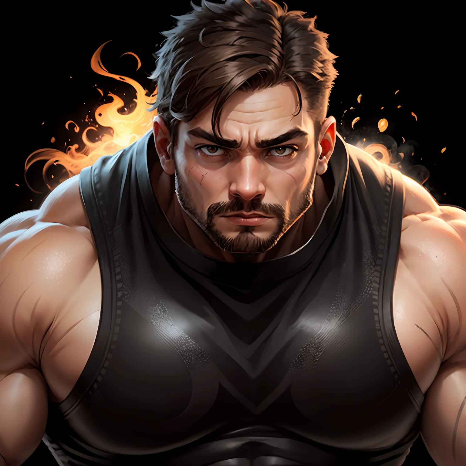 Strong man with brown hair on black background --auto