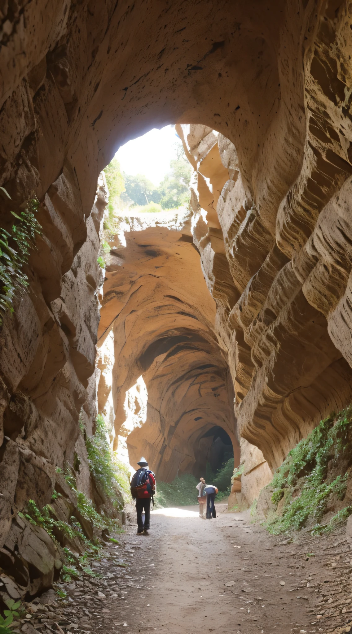 scary valley with several dead people's caves and one person walking through the bones