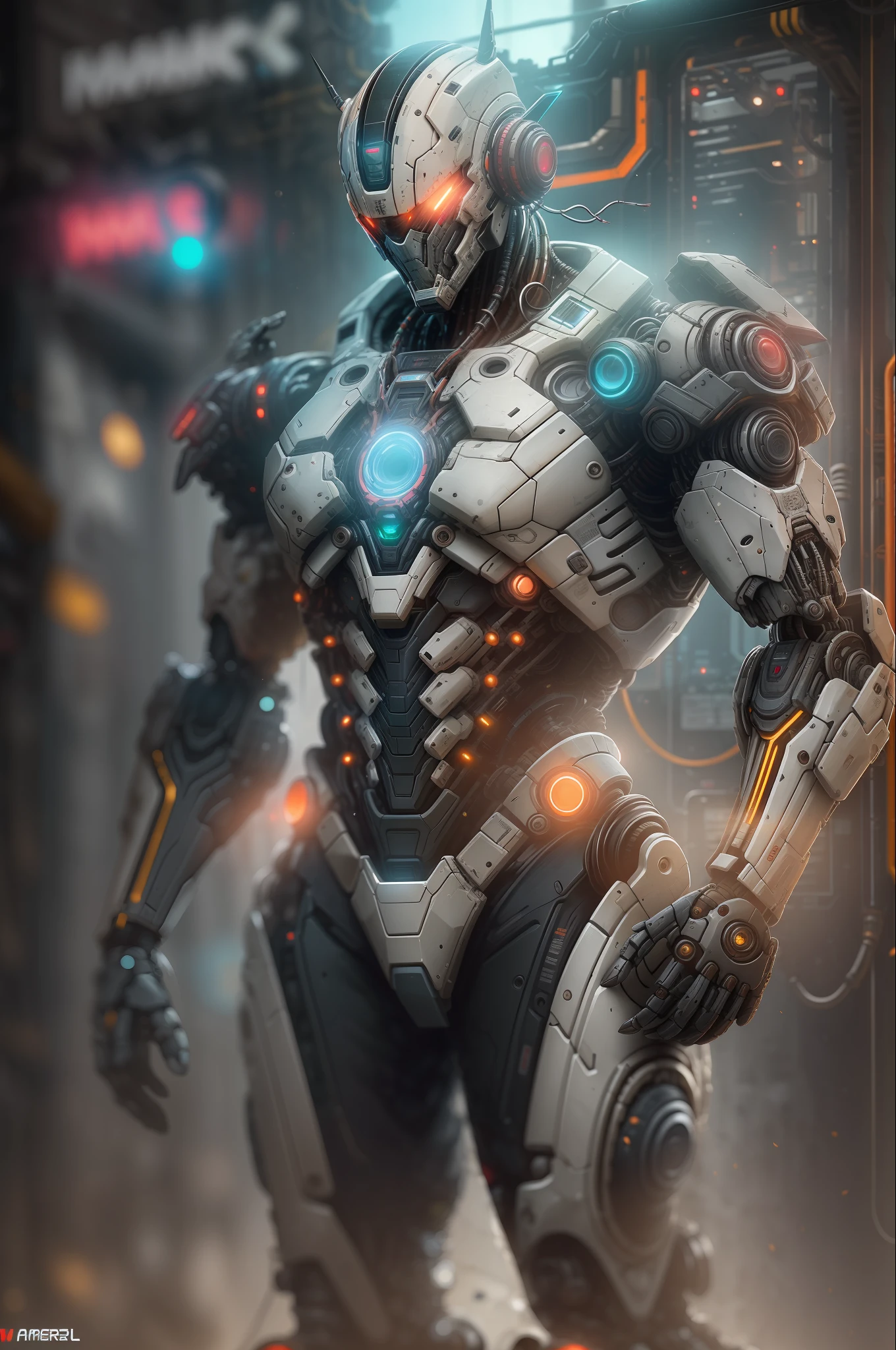 Pit Bul, cyberpunk de Ferro 2099 da fotografia da Marvel, Biomechanicals, complex robot, crescimento completo, hiper-realista, pequenos detalhes insanos, linhas extremamente limpas, aesthetic cyberpunk, uma obra-prima apresentada no Zbrush Central