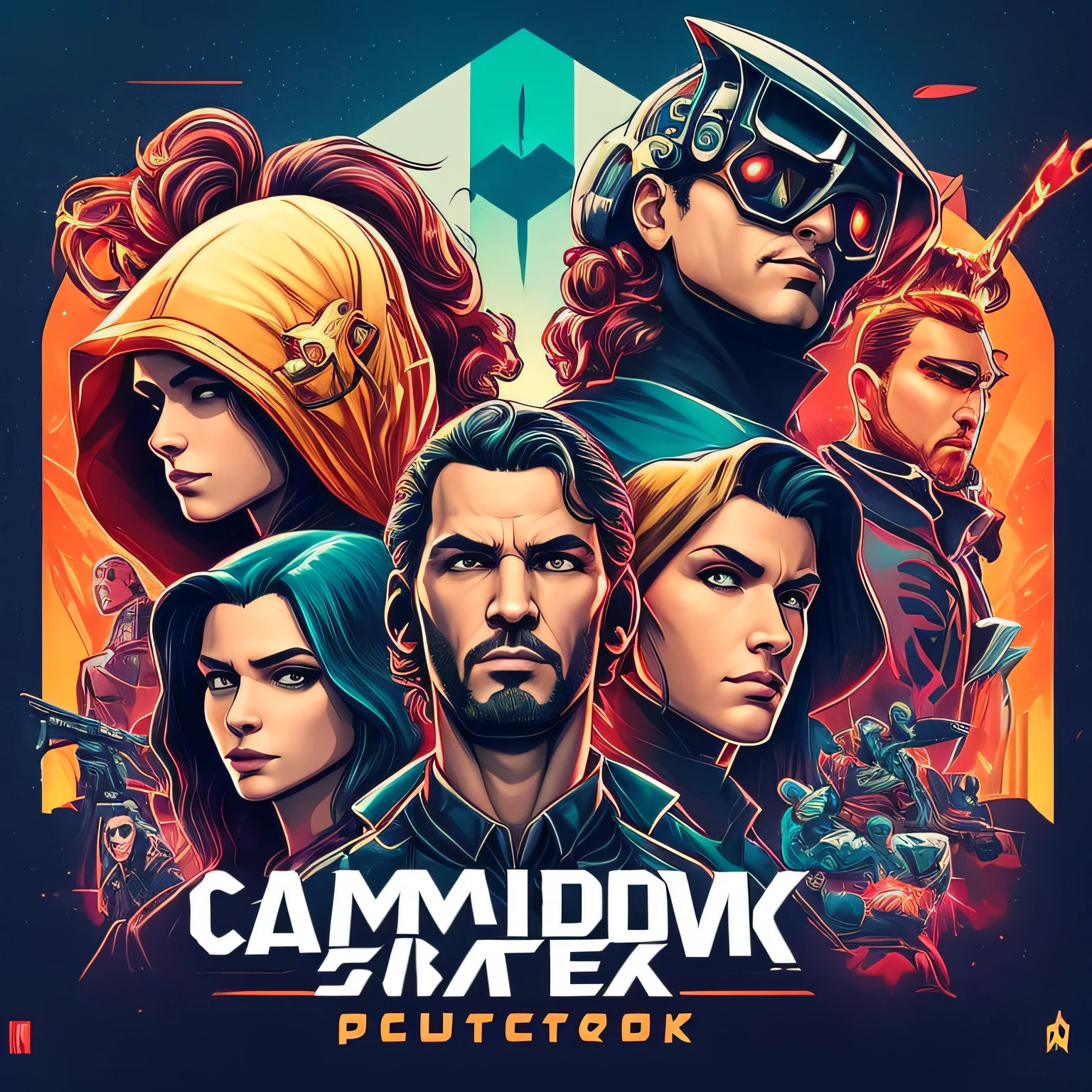 arte para camiseta, 2D, ((fundo preto :1, 5)), vetor, cores vivas, personagem da roupa cyberpunk, obra-prima, melhor qualidade, detalhes intrincados, perfect symmetrical face, detalhes realistas, gothic theme, luz da borda, luar, cinematic shading, Greg Rutkowisk