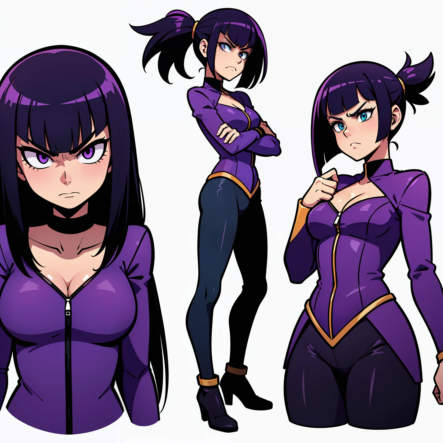 Raven teen titan, dialogue pose, white background, angry expression, colorful, sylized, standing pose