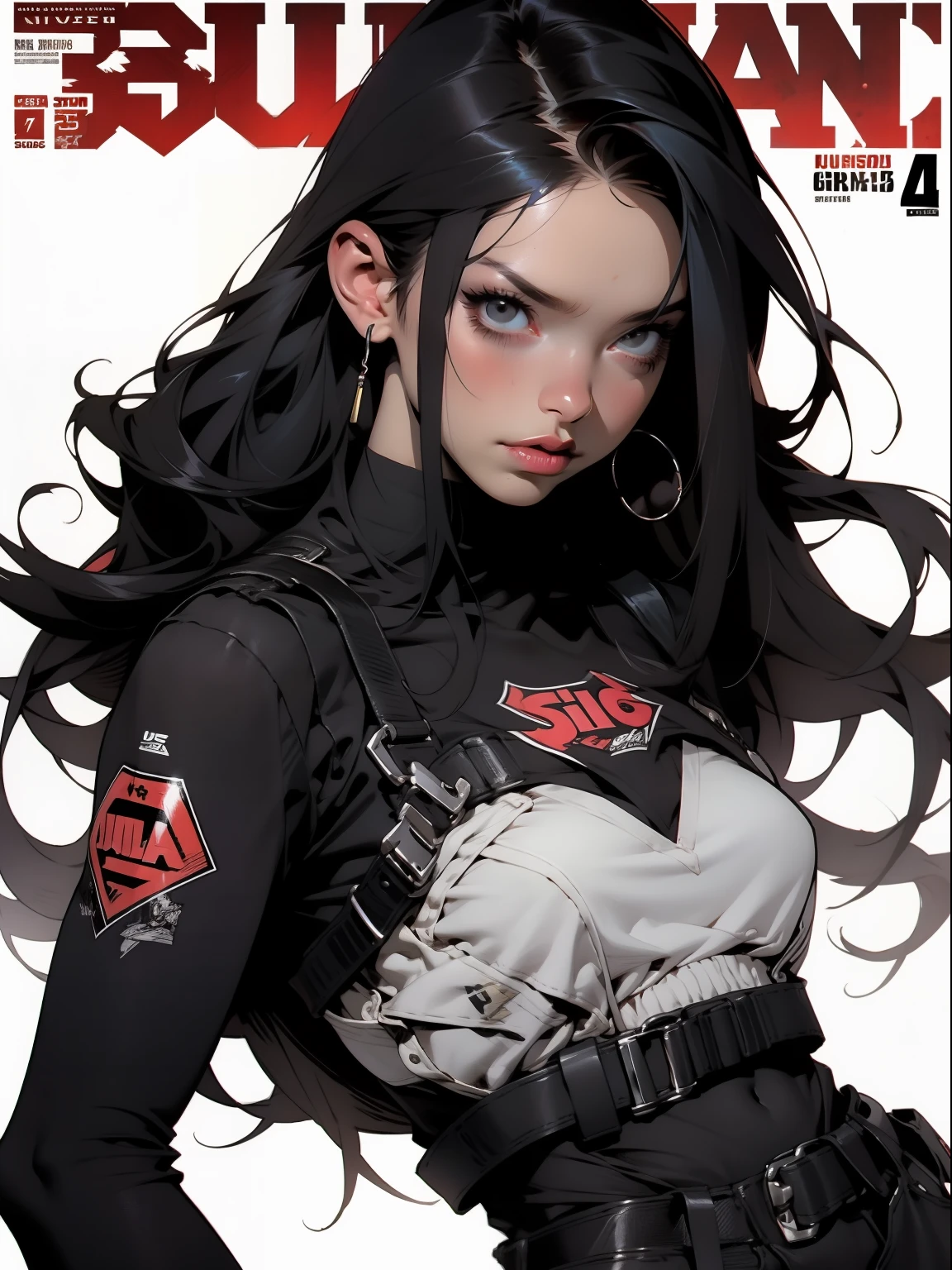 nijistyle, Uma guerreira mulher de 35 anos musculosa quase nua no estilo Simon Bisley para a capa da revista Heavy Metal, cabelo loiro, Minimum clothing, Roupas curtas,