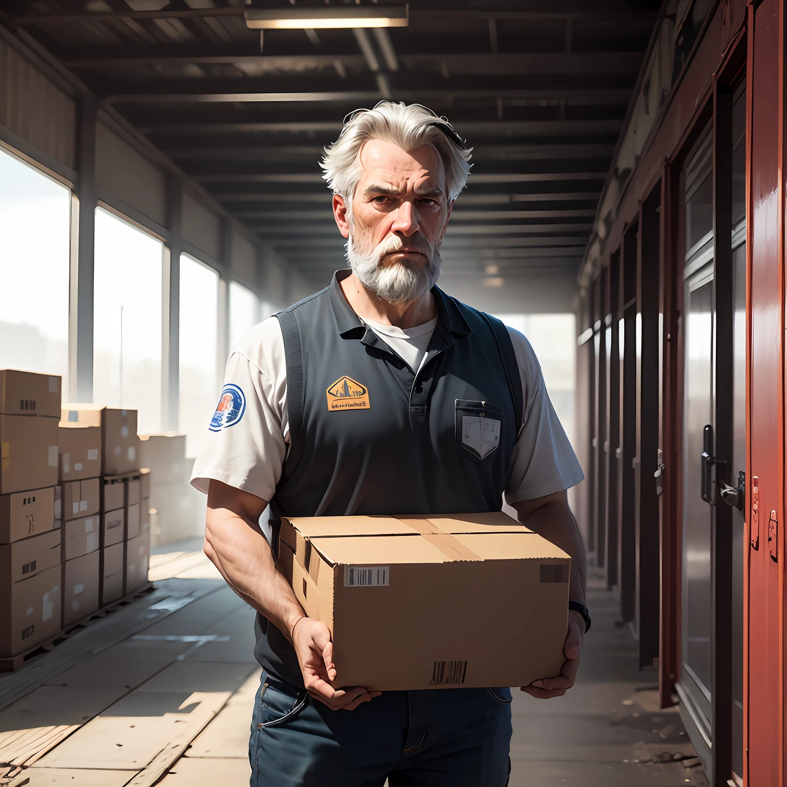 The character's face is marked by wrinkles and dirt, revealing years of experience. He has a thick beard and short, unkempt hair. His eyes convey determination and resilience in the face of challenges encountered in the freight environment.
The character is standing in a busy location, surrounded by other people and cargo. In the background, we see tall shelves loaded with stacked boxes. The scene is composed of worn brick walls, reflecting the long history of the location as a central point for freight activities.
The character's hands are strong and calloused, holding a sturdy wooden box. His posture is firm and confident, displaying familiarity with the work and a determined attitude.
The lighting in the environment is dim, with beams of light filtered through dusty windows. The air is filled with the characteristic smell of oil and metal, highlighting the industrial and rustic nature of the location.
This image portrays the toughness and dedication of workers in the freight industry, who face daily challenges to ensure efficient transportation and movement of goods around the world. --auto