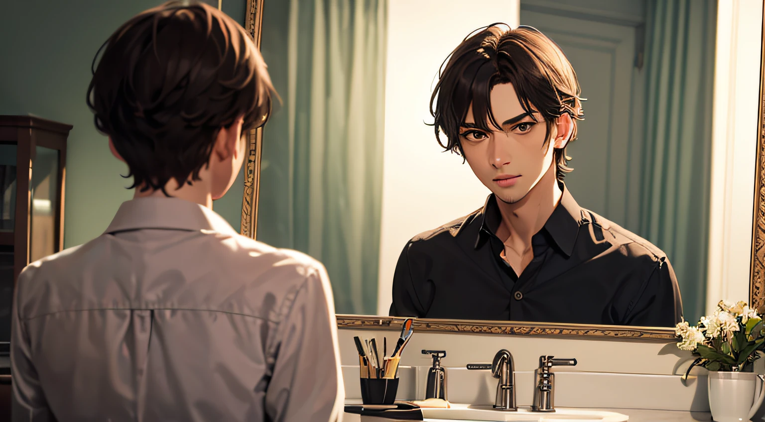 Man looking at himself in the mirror