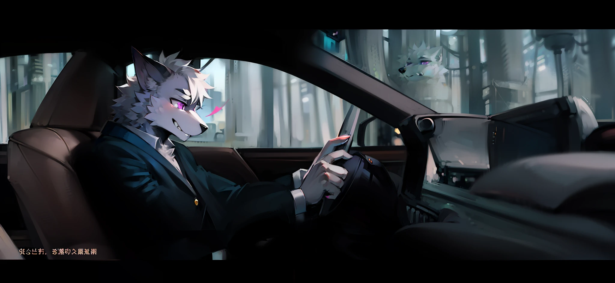 white wolf，Handsome，man，Sharp eyes，Purple eyes，