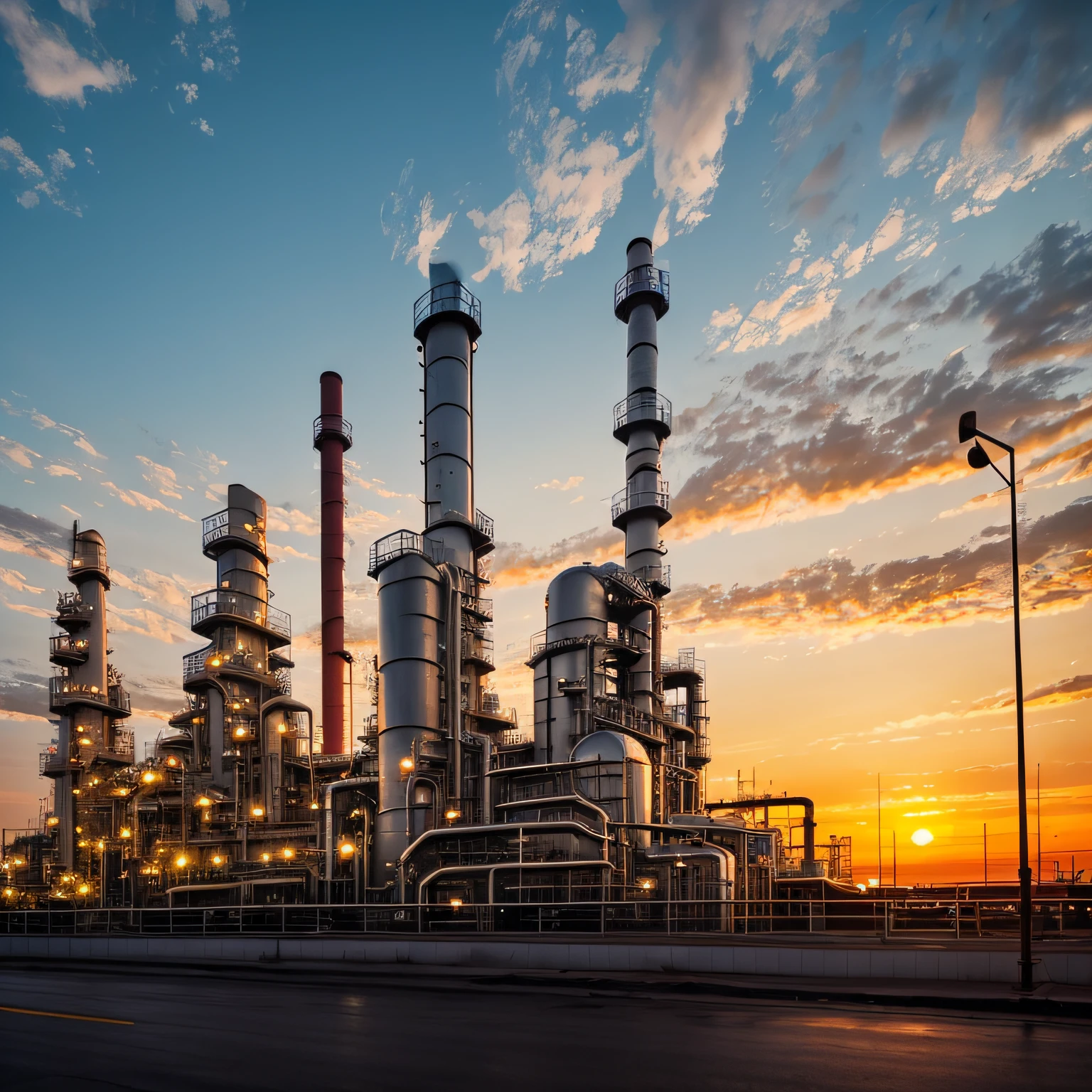 Oil Refinery, artistic work, cinematographic, refinaria de petroleo, o por do sol