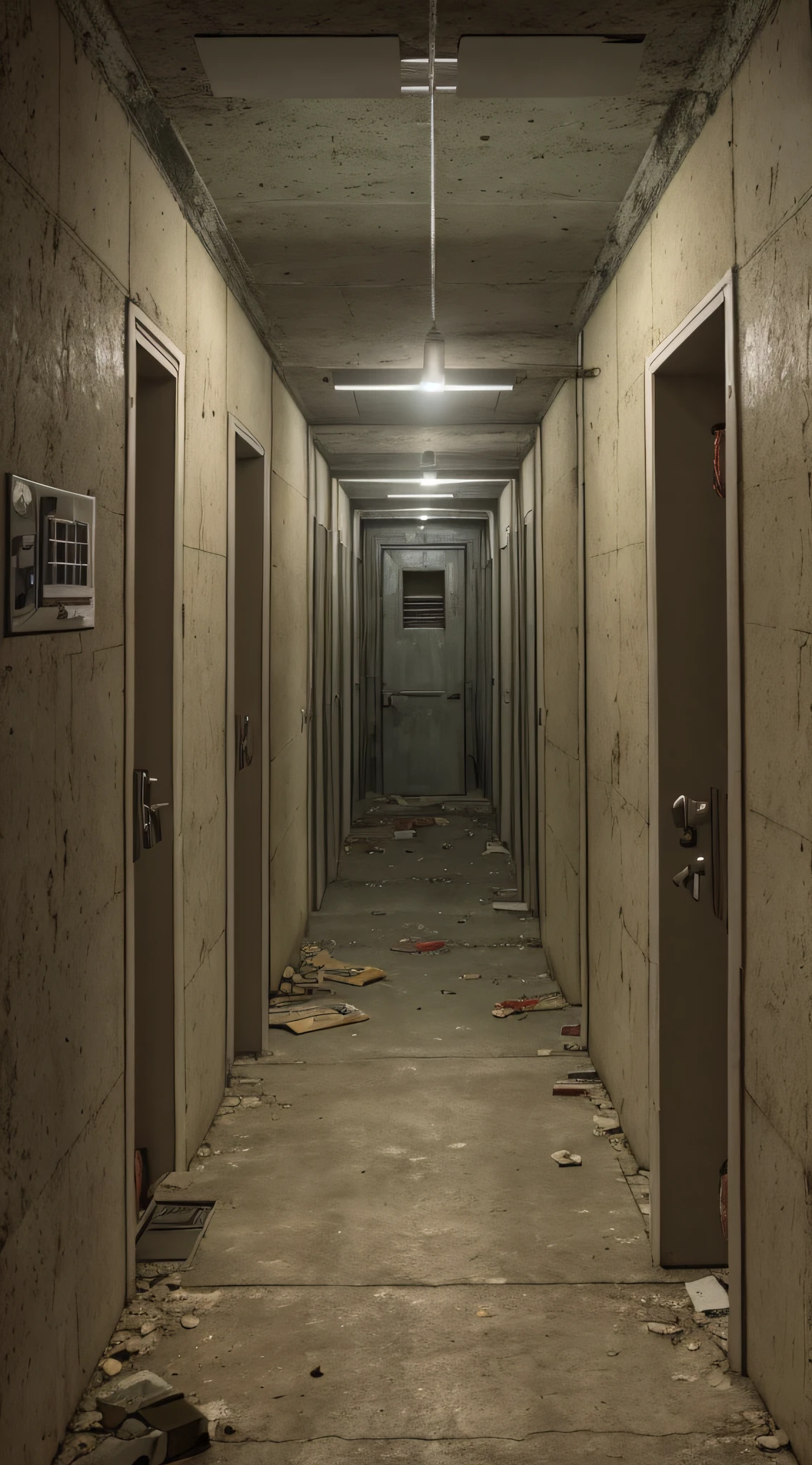 Scary movie cover with zombies around a prison surrounded at night with a light inside the prison on