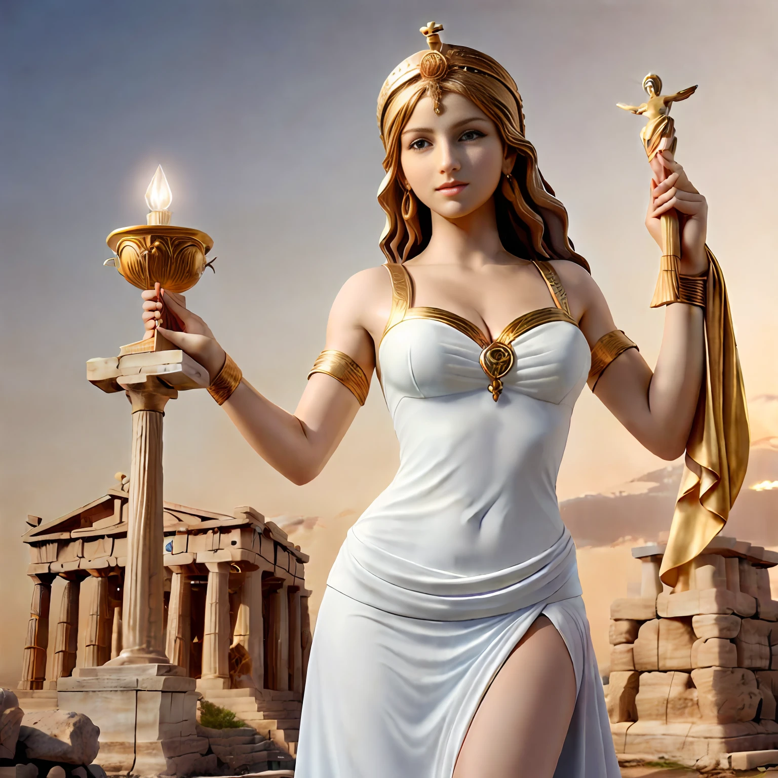 Aphrodite, white dress like Greek goddess, female alafed statue, two arms, two legs, mysterious universe background, goddess of love, Greek goddess of love and peace, goddess of Venus, goddess of light, goddess of Hestia, beautiful goddess, Greek goddess, goddess of wisdom, Greek goddess Athena, holy goddess, Only one person