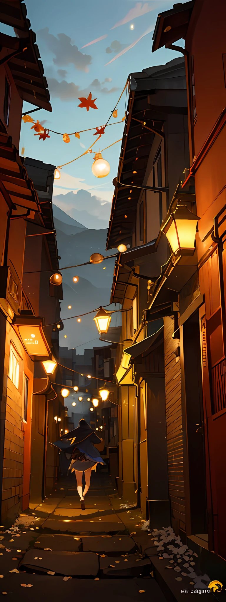 Expansive landscape photograph (seen from below, which shows the sky above and the open street, alleyway, slums), A girl, Running down the alley and looking up 1girl, dinamic angle, The Cloud and the Mountain, (flower field: 1.4) In the foreground, gray cloak, Light tracing, (Floating colorful wind: 1) (photo-realistic: 1.4), offcial art, Unity 8k wallpaper, Ultra-detailed, Beautiful and aesthetically pleasing, a masterpiece of, beste-Qualit, luminous skin, 电影灯光, slight smile (daytime, The sky: 1,2), (Flying leaves: 0,9), (The sun is shining: 1,3), A Distant Mountain , дерево BREAK production art, (Warm light source:1.2), (Firefly:1.2), lamp, a lot of yellow, Orange, Green, intricate details, volumetric lighting BREAK (a masterpiece of:1.2), (beste-Qualit), 4k, overdetalization , (Dynamic composition: 1.4), Highly detailed, colorful details, (Rainbow colors: 1.2), (Glowing Lighting, Ambiance Lighting), dreamy, elvish, (独奏: 1.2)
