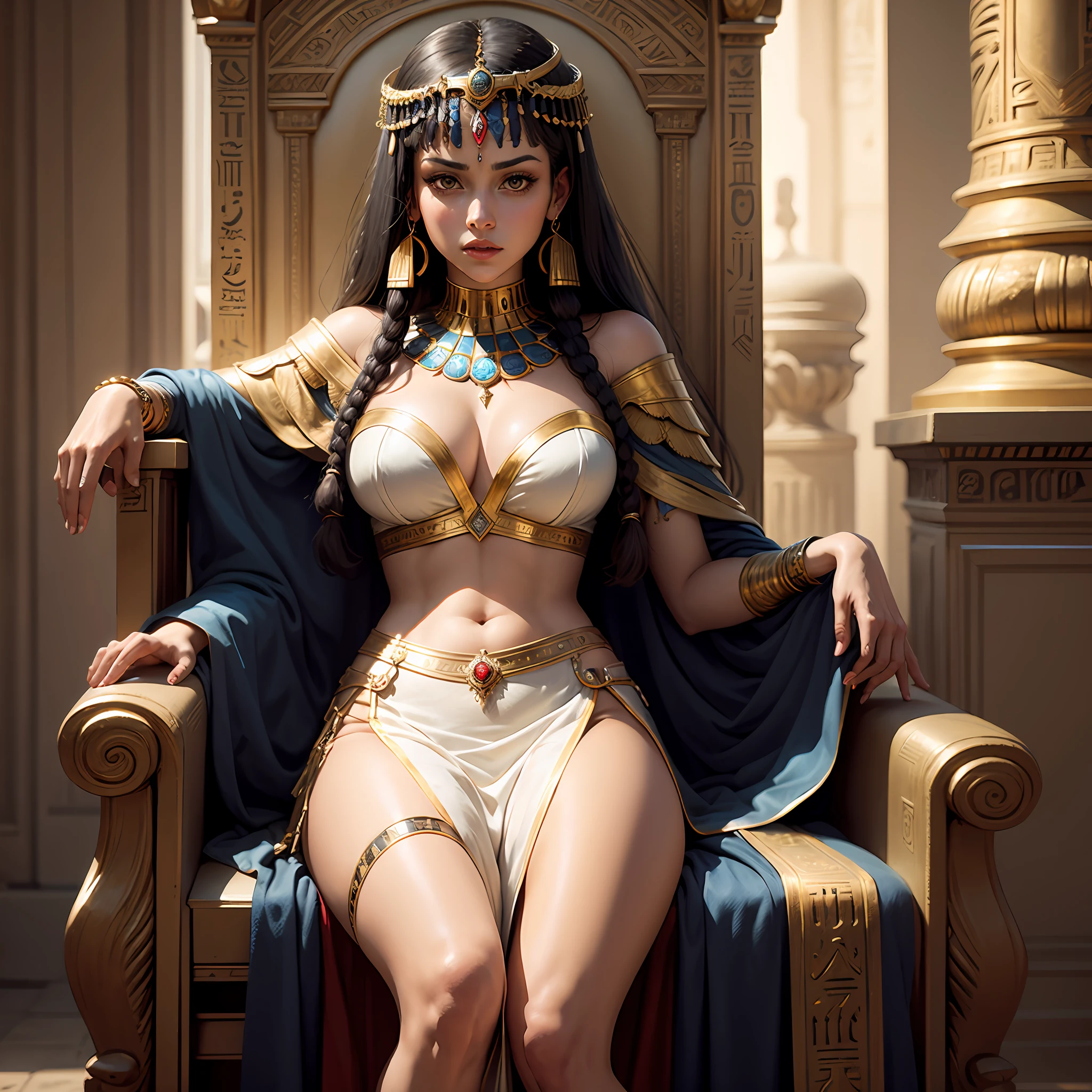 Cleopatra on the throne ruled Egypt with the robes of the time perfect hyperrealistic image --auto