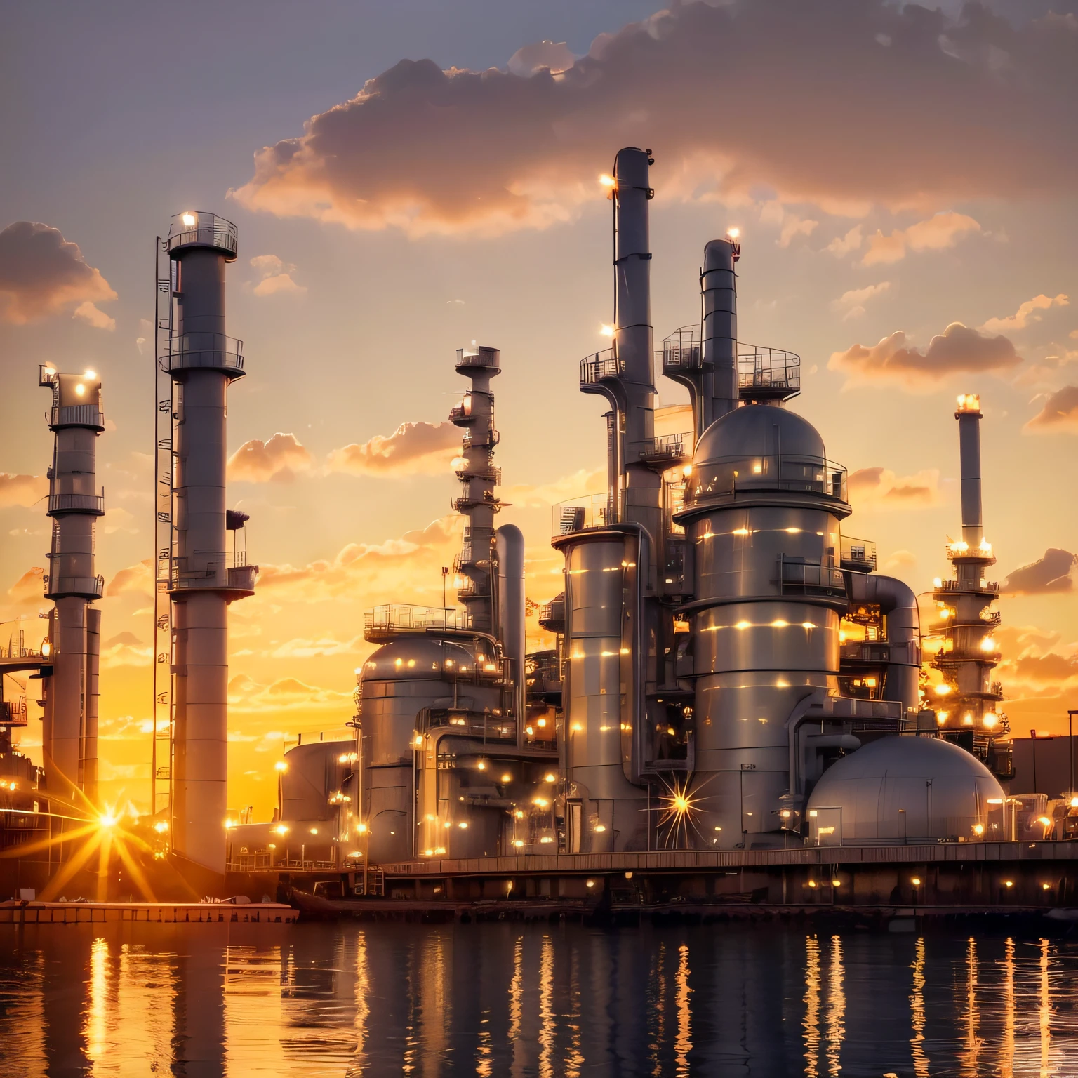 Oil Refinery, artistic work, cinematographic, refinaria de petroleo, o por do sol