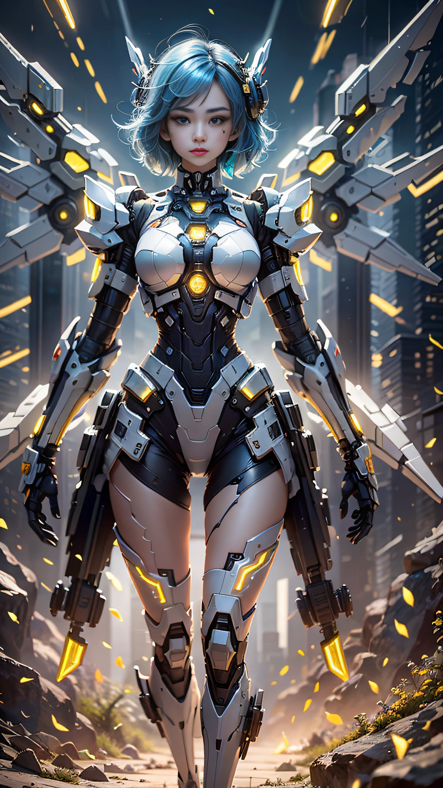 ((Best Quority)), ((a masterpiece of)), (abundantly detailed:1.3), 3D, Shitu-mecha, Ancient technology, hdr(HighDynamicRange), raytrace, NVIDIA RTX, Hyper-Resolution, Unreal 5, Sub-surface scattering, PBR Texture, post-processed, Anisotropic filtering, depth of fields, Maximum clarity and sharpness, multi-layer texture, Albedo e mapas Speculares, Surface coloring,Accurately simulate light-material interactions,perfectly proportioned,rendering by octane,dual-tone illumination,Low ISO,White balance,trichotomy,Wide aperture,8K raw data,efficient subpixel,sub-pixel convolution,Luminous Particle,Light scattering,Tyndall effect,perverted woman, Mecha tights, Magic Array, magia, wings, Metal wings, Falling feathers, Bagua array, themoon, Fist holding action, sci-fy, sense of science and technology, photorealestic, Rune paper, Light blue hair, Moles under eyes, High detail, Cinematic lighting, Realism, Modern, pov fpov, uhdr, 巨作, High details, High quality, Super detail, A high resolution, Best quality, Textured skin, 8K, Textured skin, 巨作, ccurate, High quality