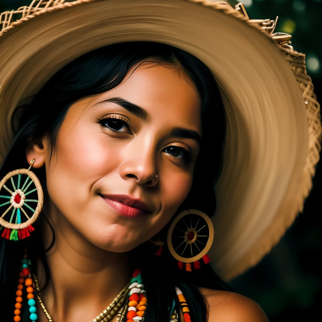 Sul-Americana, Woman of the Brazilian Indian Tribe, retrato, Amazon, filmagem dos anos 90, , luz do dia, video quality, filmagem lavada, filmagem encontrada, Useful camera,, Festa Techno, Trance dogs, psicodelic, Aya Huasca, guerrilha, floresta, Betamax, DSLR, soft ilumination, alta qualidade, grain of film, Fujifilm XT3, Yanomami, olhos abertos, olhar penetrante, busto amostra, desenho tribal na face.