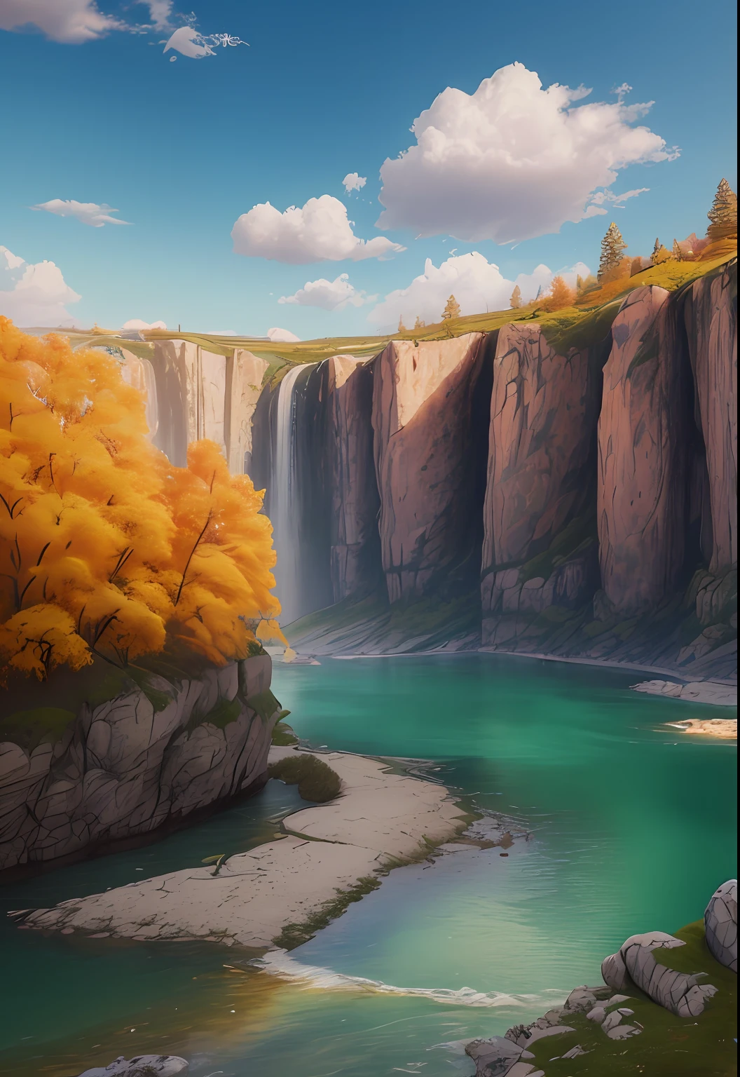 landscape,water,(extremely detailed CG unity 8k wallpaper), most beautiful artwork in the world,professional majestic oil painting,intricate, High Detail, Sharp focus, dramatic, photorealistic painting art