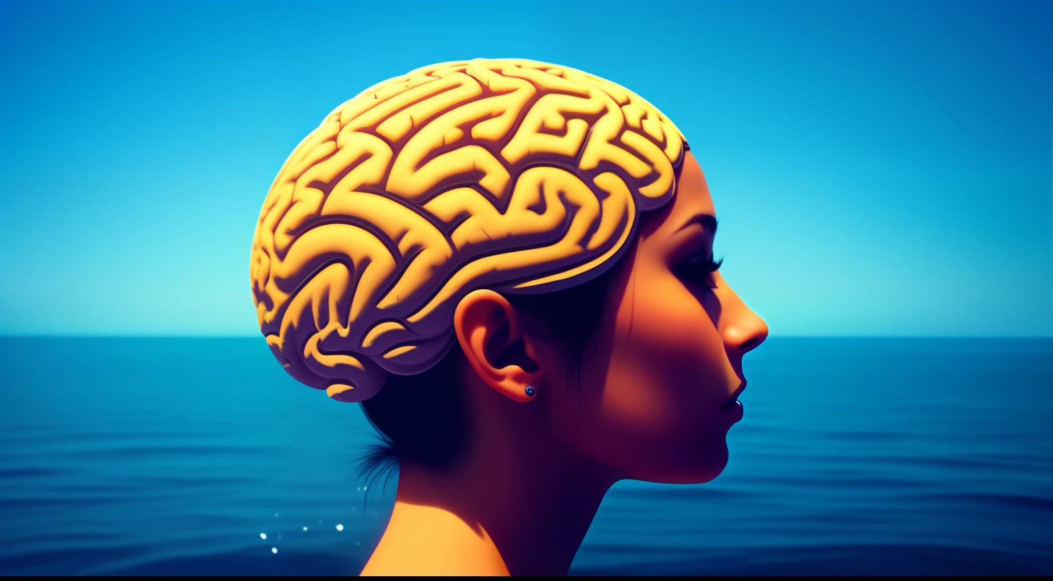 brain floating on the ocean, paisagem no fundo