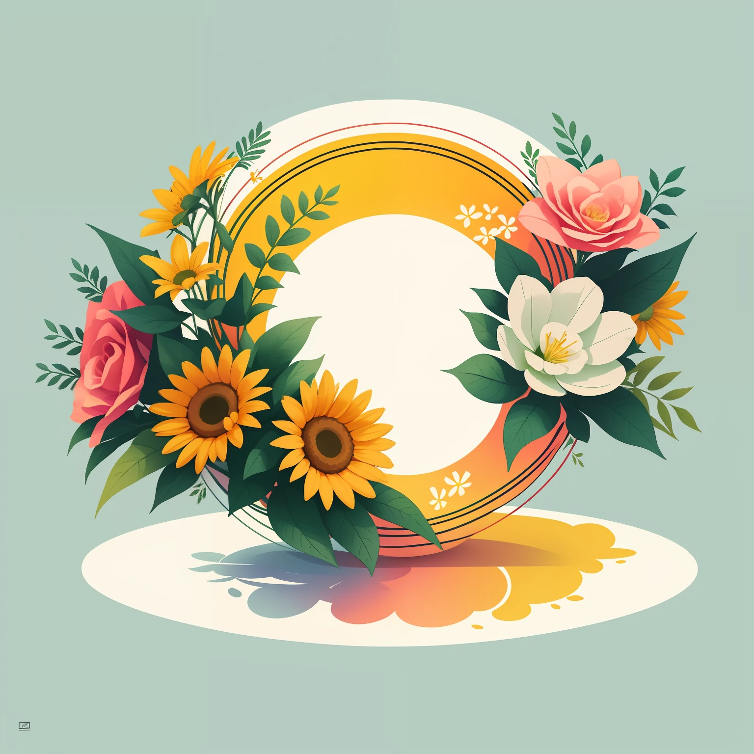 crie uma arte vetorial circular com flores coloridas e variadas. --auto