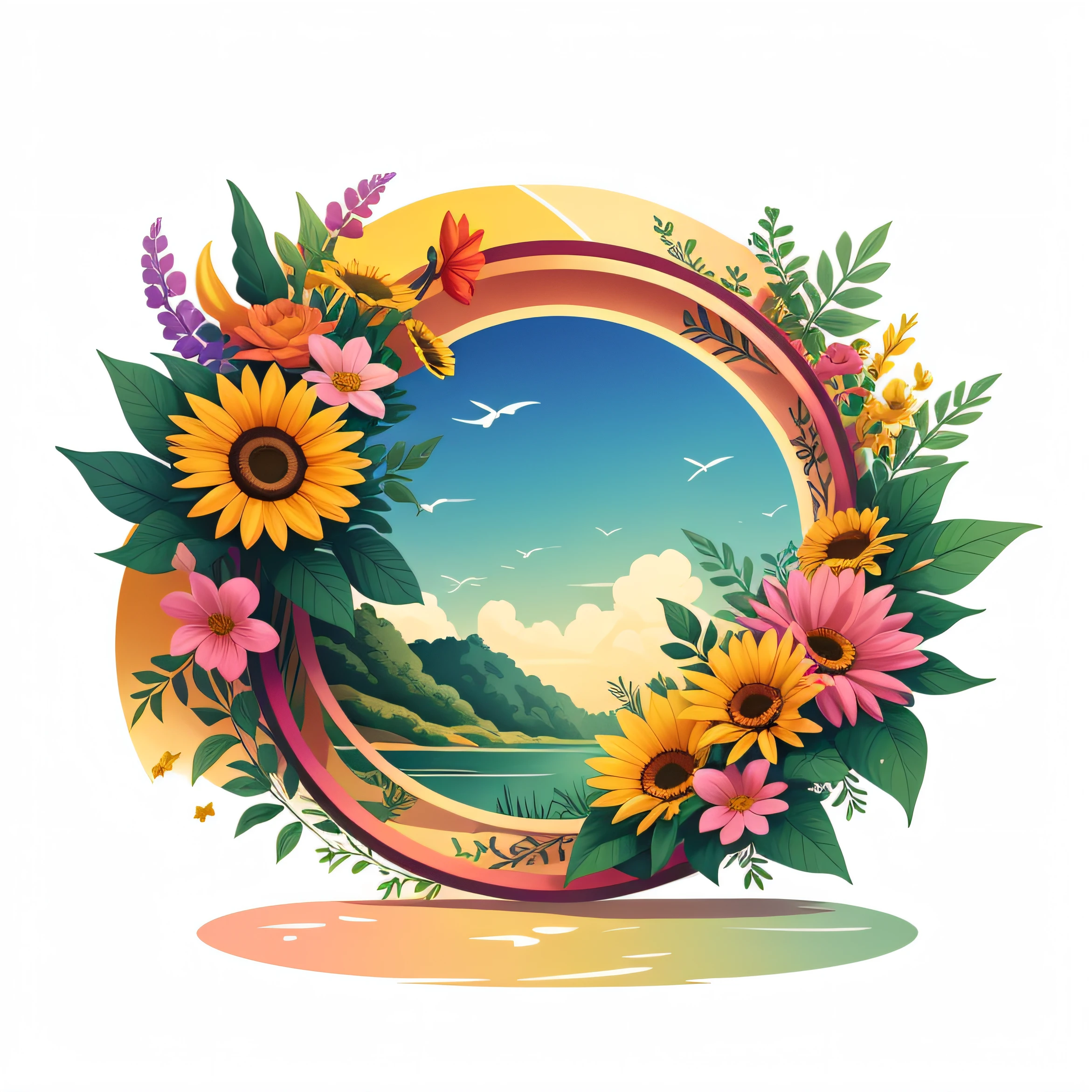 crie uma arte vetorial circular com flores coloridas e variadas. --auto