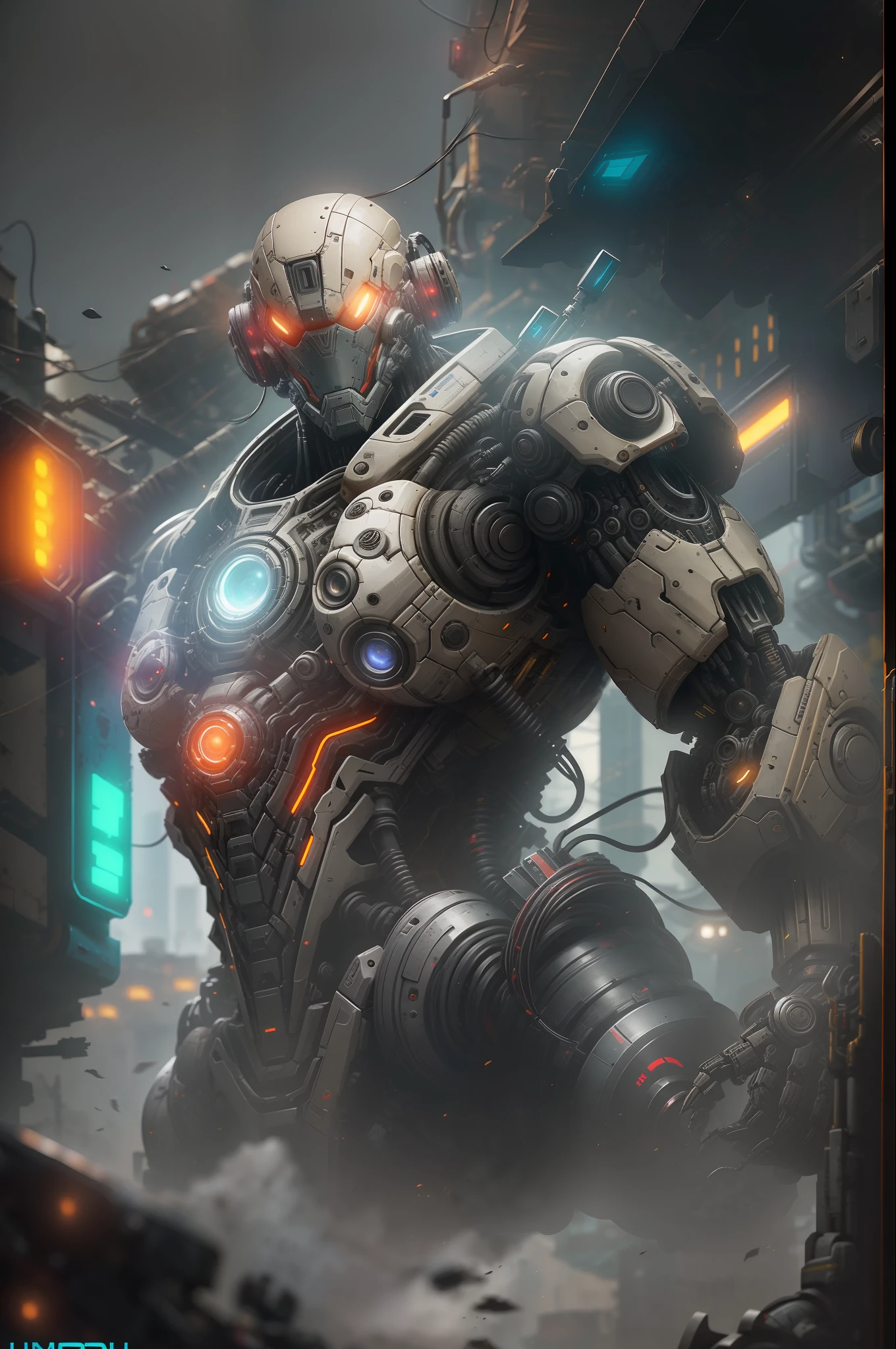 Pit Bul, cyberpunk de Ferro 2099 da fotografia da Marvel, Biomechanicals, complex robot, crescimento completo, hiper-realista, pequenos detalhes insanos, linhas extremamente limpas, aesthetic cyberpunk, uma obra-prima apresentada no Zbrush Central