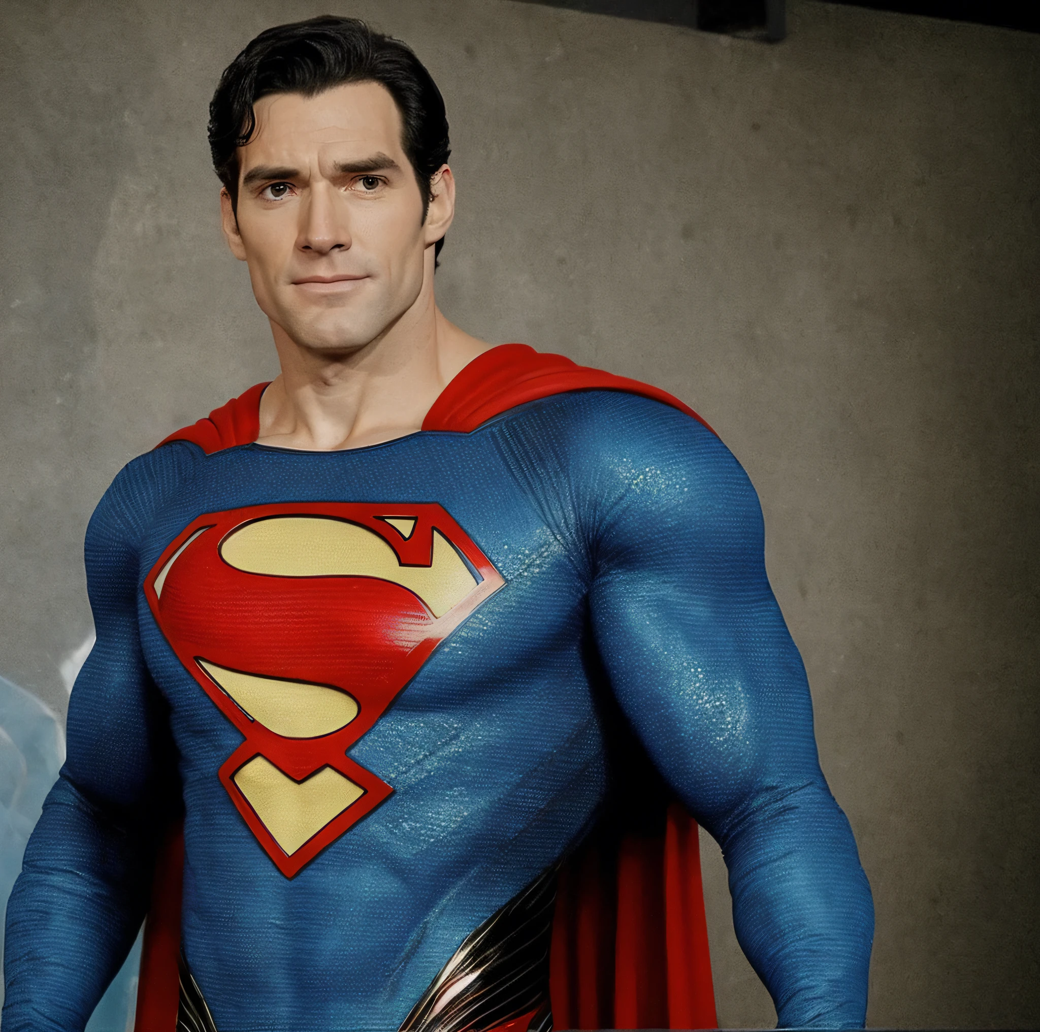 David Corenswet como super-homem, classic superman pose, black superman symbol, fundo neutro