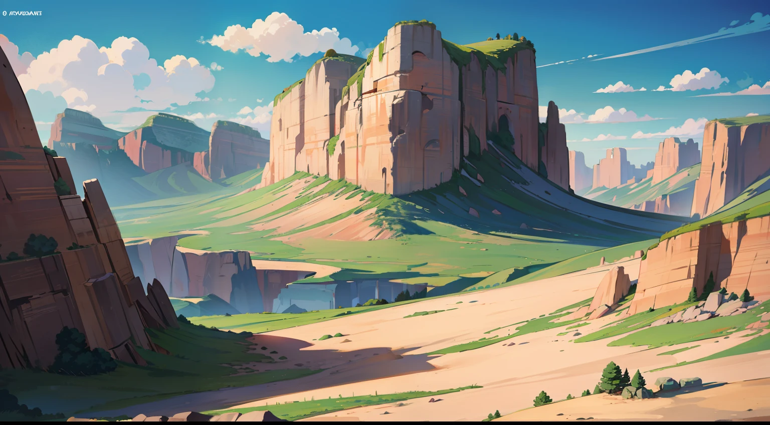 escena del desierto, Roca polvorienta en el fondo, Nubes de anime, Paisaje Bizzare, escenario Dragon Ball, Rock Mountains, rocas altas, Rocky Mountain, big mountain,