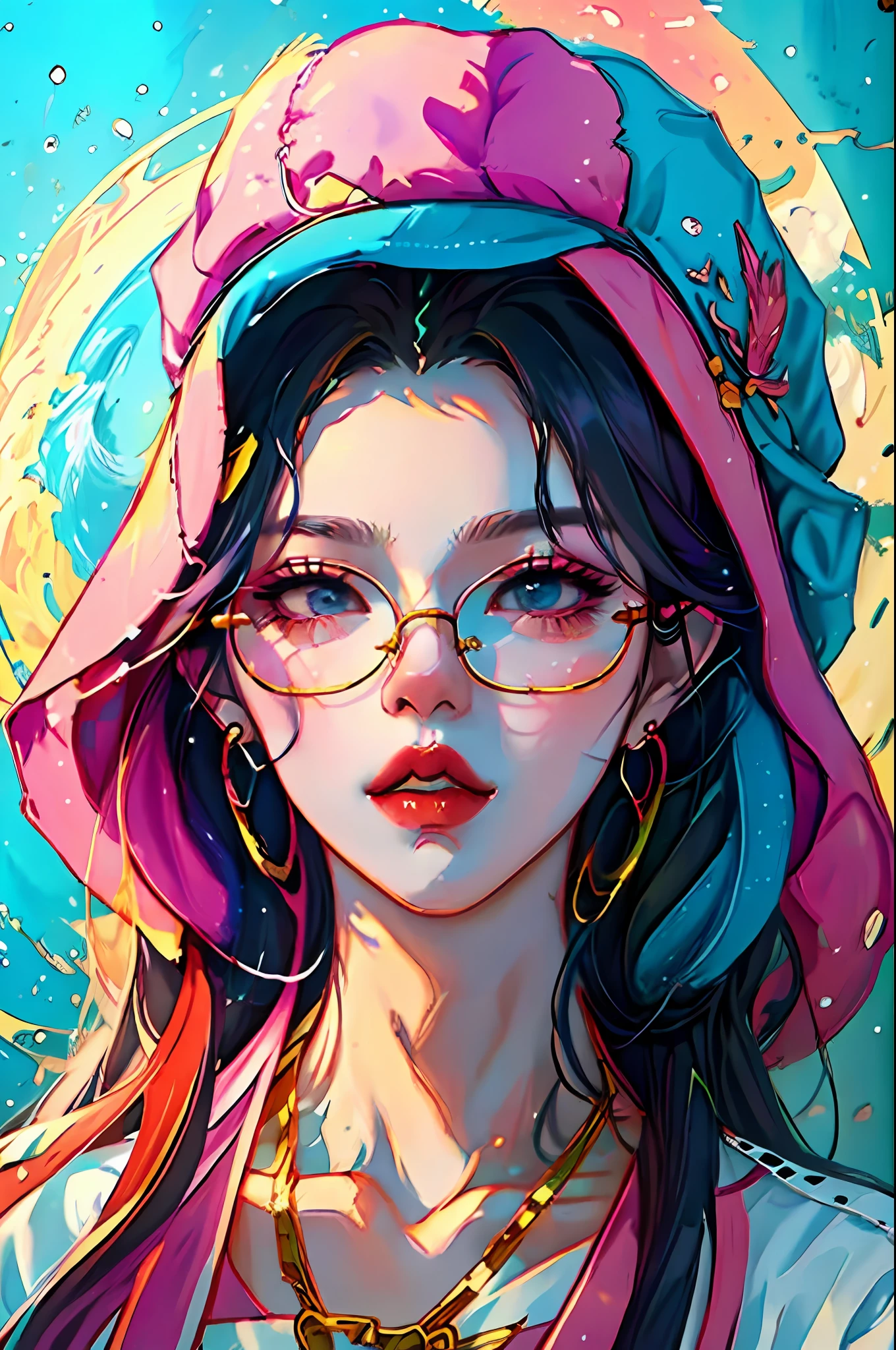 anime girl with glasses and a pink hat and necklace, artwork in the style of guweiz, guweiz, inspired by Yanjun Cheng, guweiz masterpiece, by Yanjun Cheng, guweiz on pixiv artstation, guweiz on artstation pixiv, detailed digital anime art, anime style. 8k, digital anime illustration