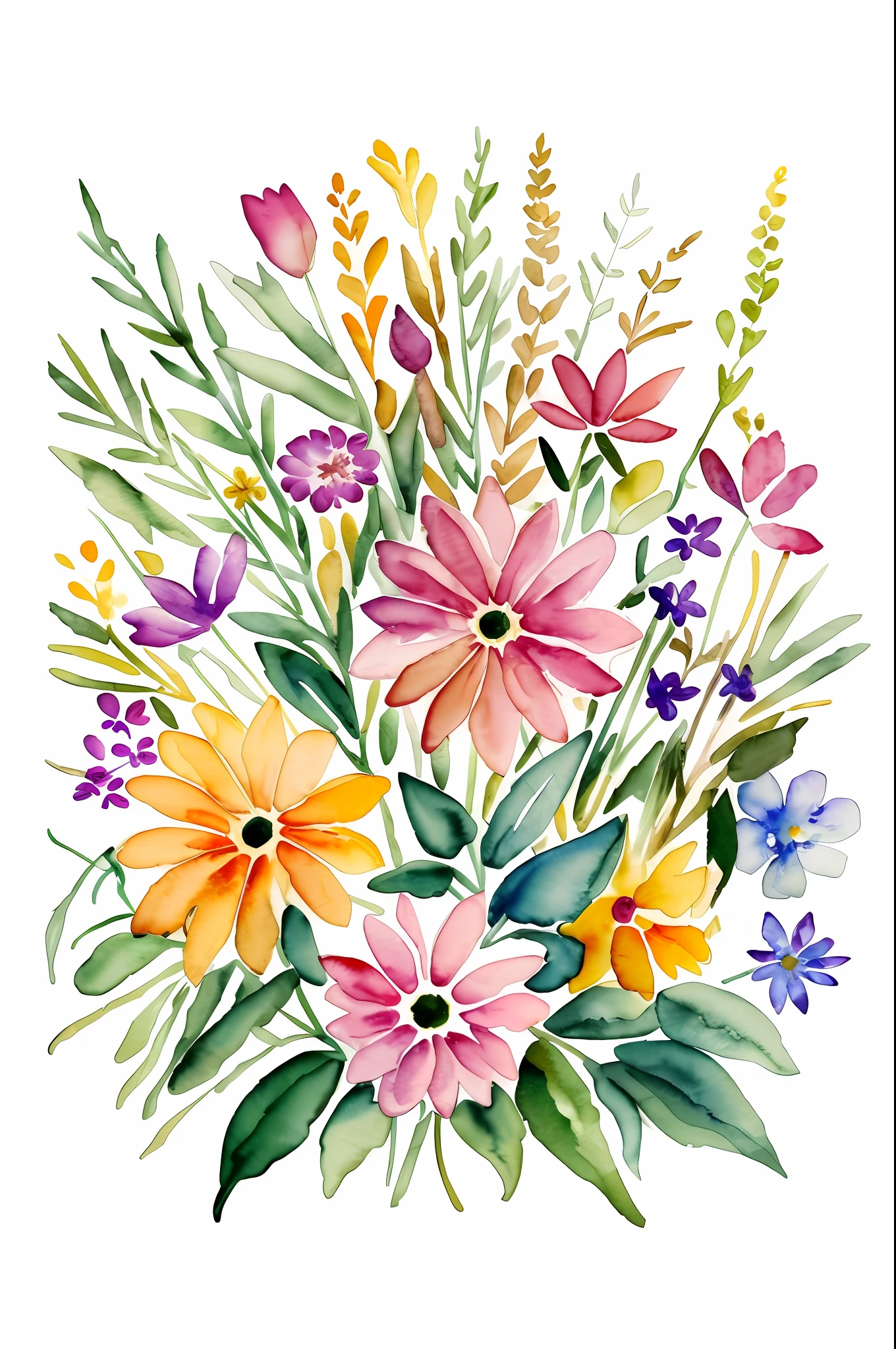 Wild Flowers Art Floral Farmhouse Art, Watercolor Botanical