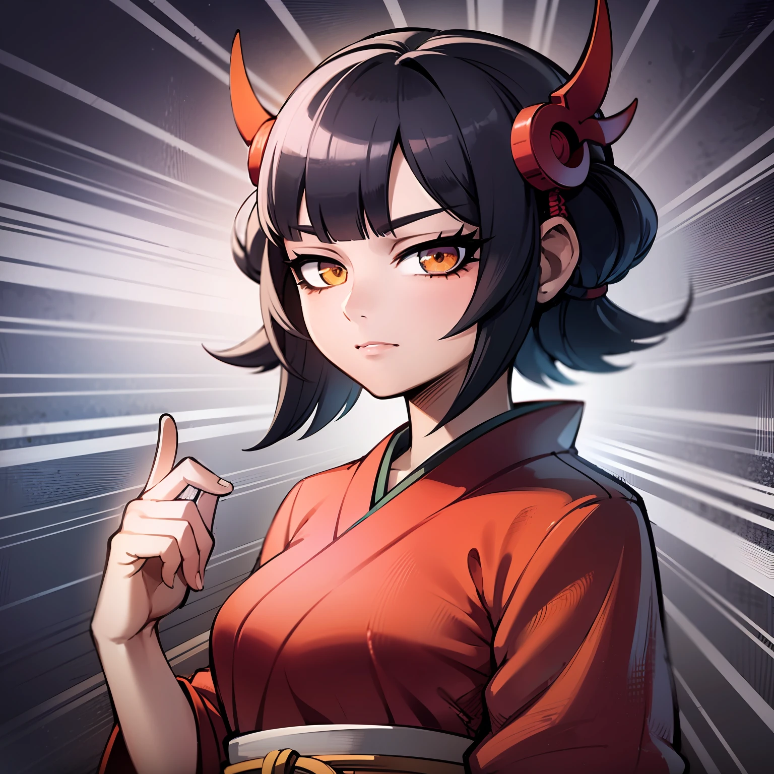 onmyoji,Japanese woman, hyper-detailing, warm tones, intricate details, volumetric, art by Iliya Kuvshinov, a glaring eyes