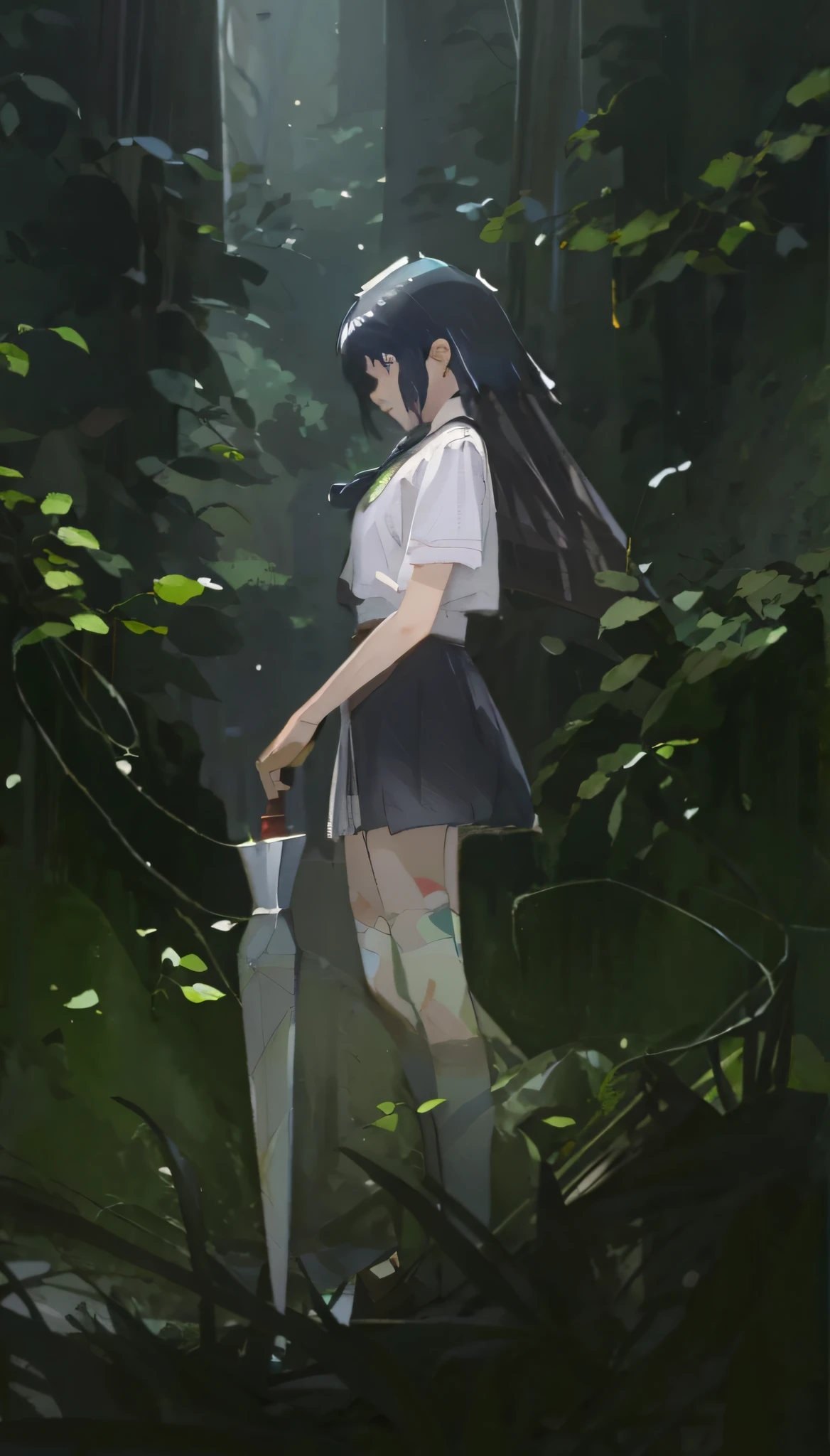 anime girl in a forest with a umbrella, painted in anime painter studio, made with anime painter studio, anime concept art, Yandere. Tall, Guviz-style artwork, anime art style, anime lush john 8k woods, Smooth anime CG art, author：Hosomura Kane, hold sword in the forest, Digital anime art, Makoto Shinkai style