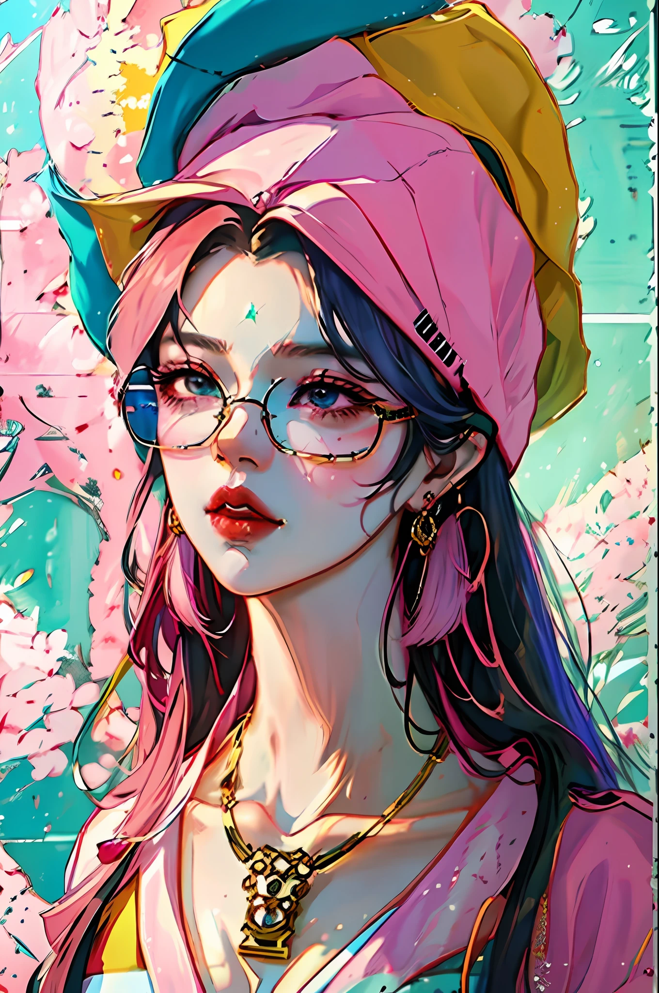 anime girl with glasses and a pink hat and necklace, artwork in the style of guweiz, guweiz, inspired by Yanjun Cheng, guweiz masterpiece, by Yanjun Cheng, guweiz on pixiv artstation, guweiz on artstation pixiv, detailed digital anime art, anime style. 8k, digital anime illustration