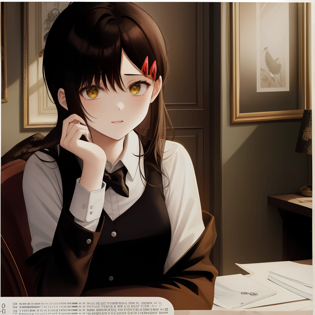 Angels shimmering yellow in dark corners,15-year-old girl,Black wings,Mysterious and cold,comic strip,a sense of atmosphere,picture frames,Cards