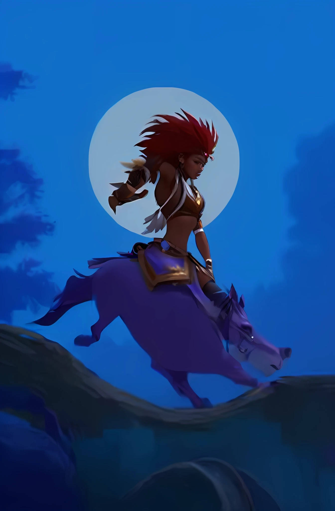 there is a cartoon of a woman riding a horse in the moonlight, ‘raya and the last dragon’ etc, imagem do avatar, Samira de League of Legends, estilo de duelyst, pele escura deusa feminina do amor, shaman witch, belas fotos avatar, Enluarado, Mitologia africana, epic 3 d oshun, Lateral - Rolagem 2D Platformer