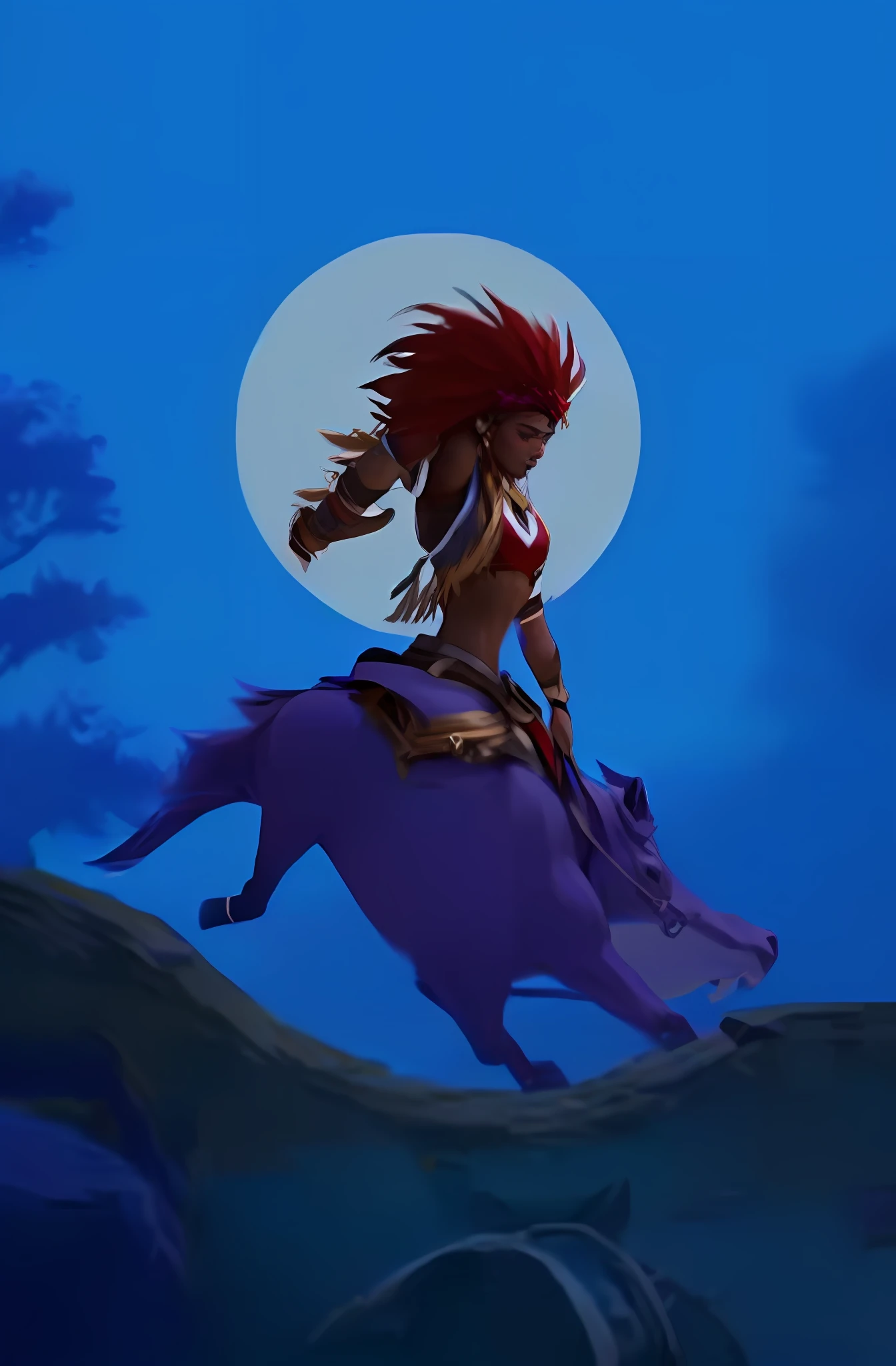 there is a cartoon of a woman riding a horse in the moonlight, ‘raya and the last dragon’ etc, imagem do avatar, Samira de League of Legends, estilo de duelyst, pele escura deusa feminina do amor, shaman witch, belas fotos avatar, Enluarado, Mitologia africana, epic 3 d oshun, Lateral - Rolagem 2D Platformer