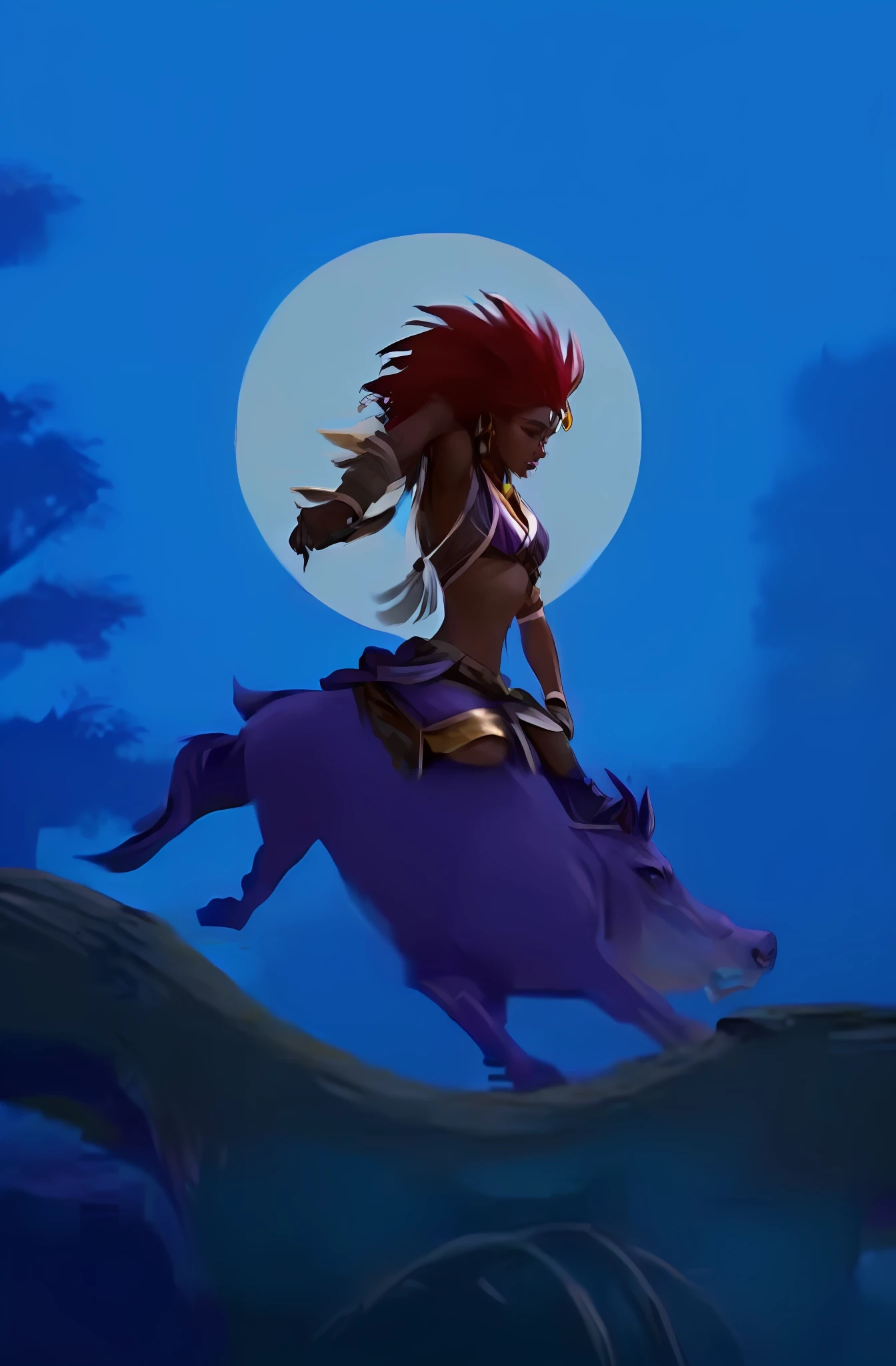 there is a cartoon of a woman riding a horse in the moonlight, ‘raya and the last dragon’ etc, imagem do avatar, Samira de League of Legends, estilo de duelyst, pele escura deusa feminina do amor, shaman witch, belas fotos avatar, Enluarado, Mitologia africana, epic 3 d oshun, Lateral - Rolagem 2D Platformer