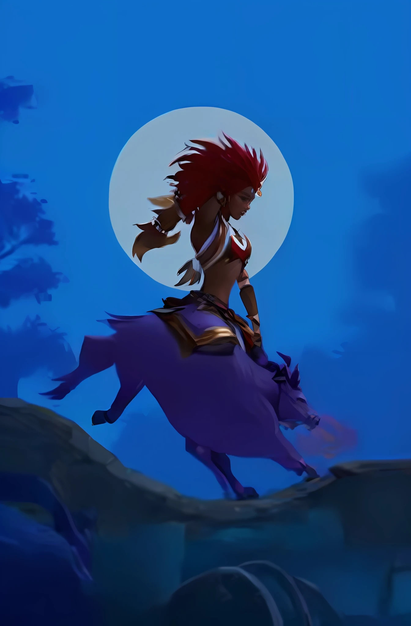 there is a cartoon of a woman riding a horse in the moonlight, ‘raya and the last dragon’ etc, imagem do avatar, Samira de League of Legends, estilo de duelyst, pele escura deusa feminina do amor, shaman witch, belas fotos avatar, Enluarado, Mitologia africana, epic 3 d oshun, Lateral - Rolagem 2D Platformer