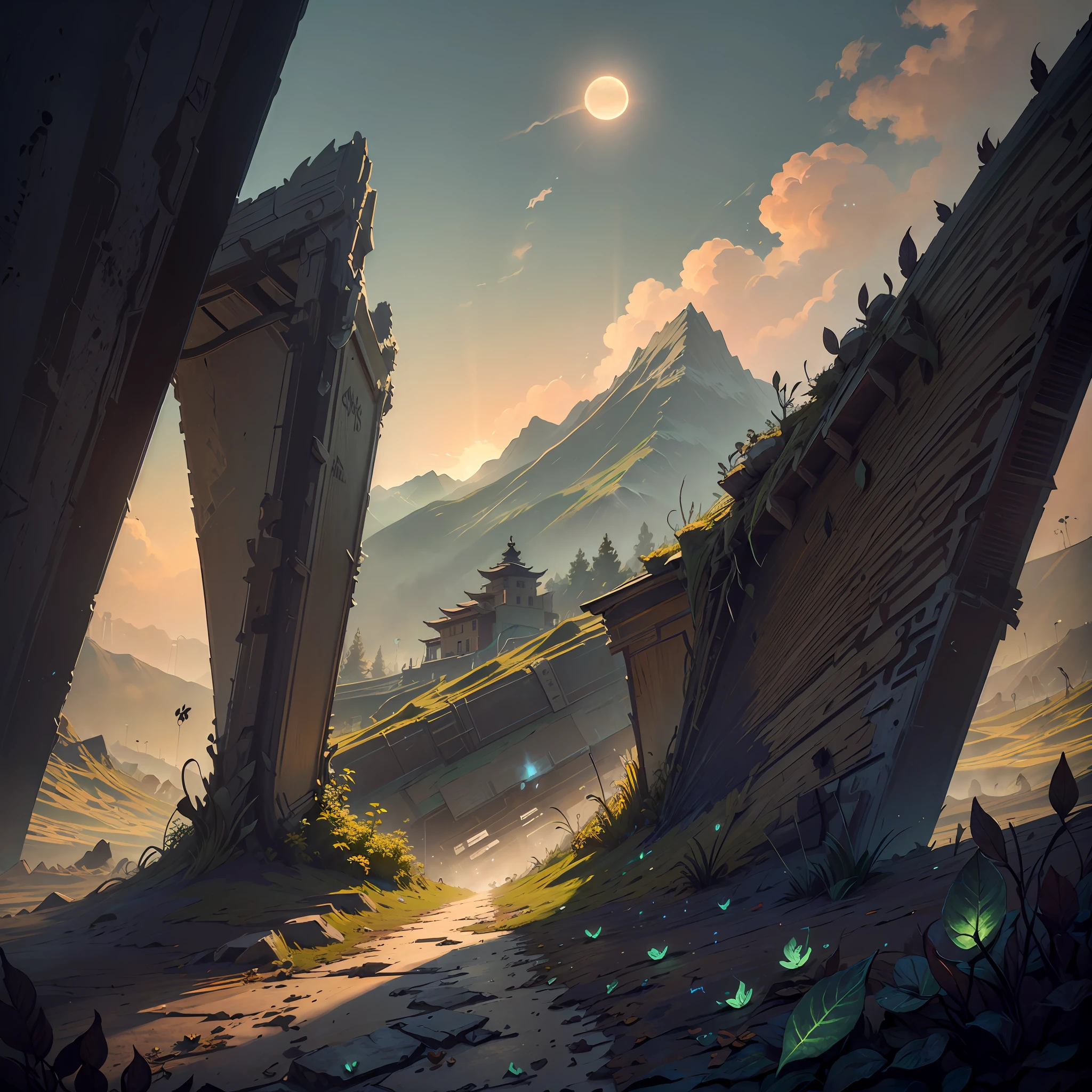 Expansive landscape photograph (seen from below, on which you can see the sun, The sky above , The wind blows the leaves and the open street, alleyway, slums), A girl, Running down the alley and looking up 1girl, dinamic angle, The Cloud and the Mountain, (flower field: 1.4) In the foreground,Girl in a gray cloak, A lot of leaves, Light tracing, (Floating colorful wind: 1) (photo-realistic: 1.4), offcial art, Unity 8k wallpaper, Ultra-detailed, Beautiful and aesthetically pleasing, a masterpiece of, beste-Qualit, luminous skin, 电影灯光, slight smile (daytime, The sky: 1,2), ( Lots of circling leaves: 0,9), (The sun is shining: 1,3), A Distant Mountain , дерево BREAK production art, (Warm light source:1.2), (Firefly:1.2), lamp, a lot of yellow, Orange, Green, intricate details, volumetric lighting BREAK (a masterpiece of:1.2), (beste-Qualit), 4k, overdetalization , (Dynamic composition: 1.4), Highly detailed, colorful details, (Rainbow colors: 1.2), (Glowing Lighting, Ambiance Lighting), dreamy, elvish, (独奏: 1.2) --auto